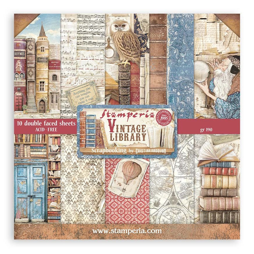Stamperia Double-Sided Paper Pad 8"X8" 10/Pkg-Vintage Library, 10 Designs/1 Each