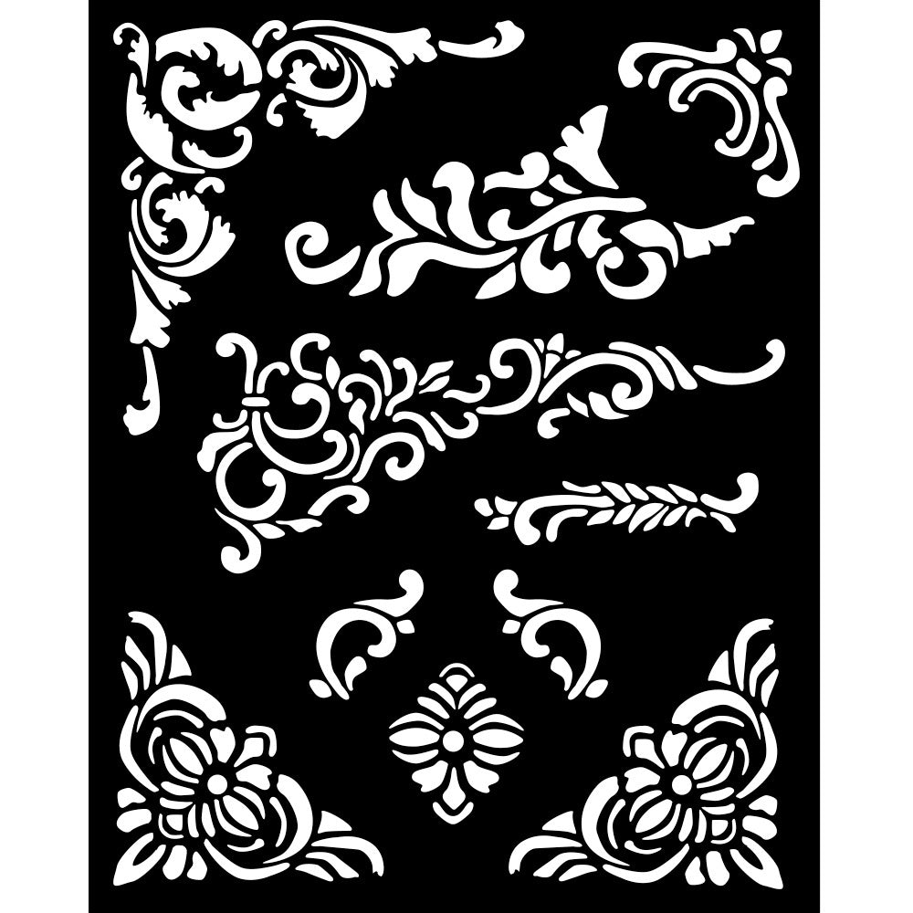 Stamperia Stencil 7.87"X9.84"-Vintage Library Corners & Embellishments