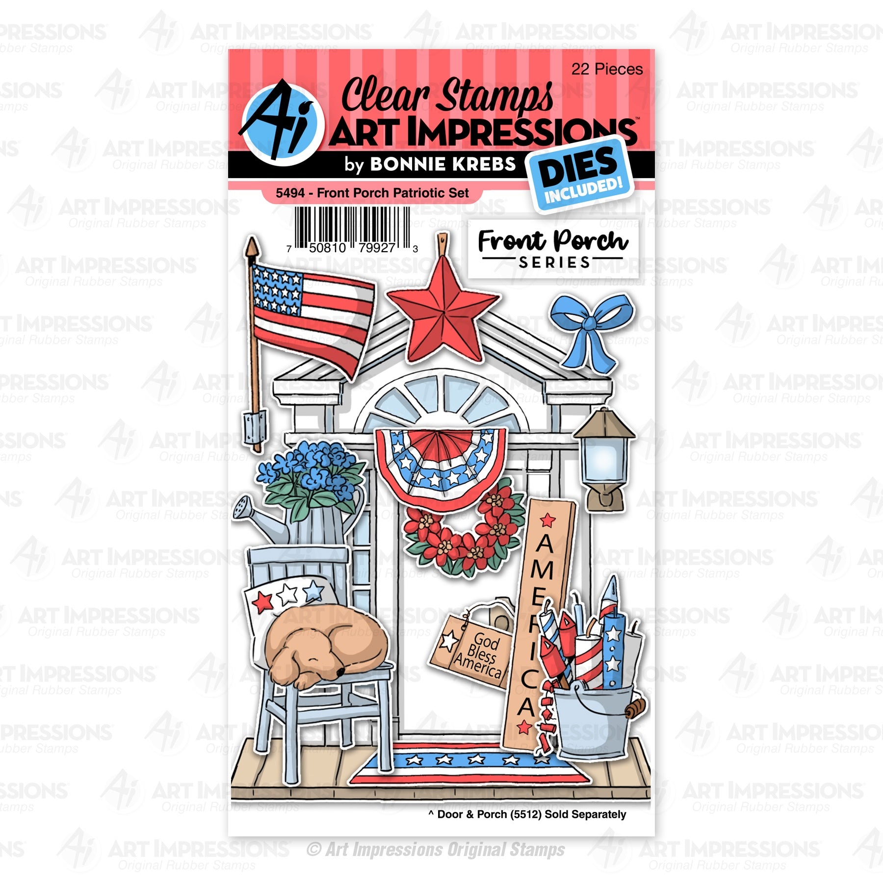 Art Impressions Front Porch Stamp & Die Set-Patriotic