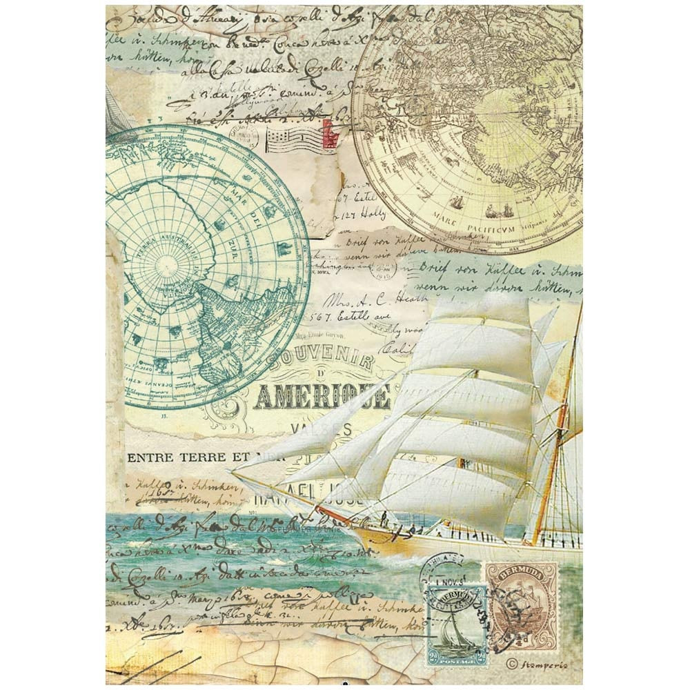 Stamperia Rice Paper Sheet A4-Around The World Sailing Ship
