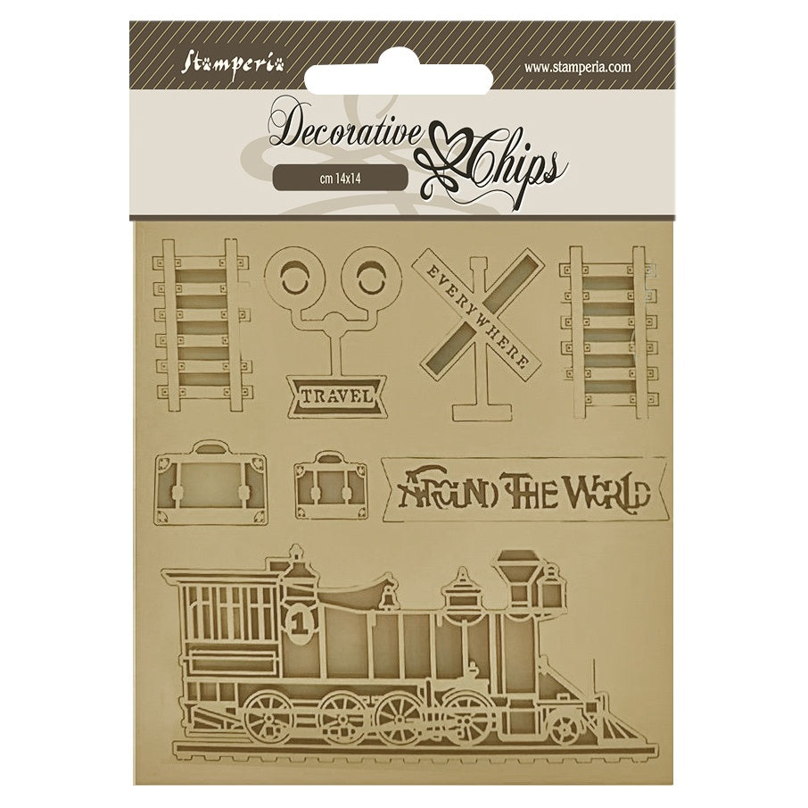 Stamperia Decorative Chips 5.5"X5.5"-Around The World Train