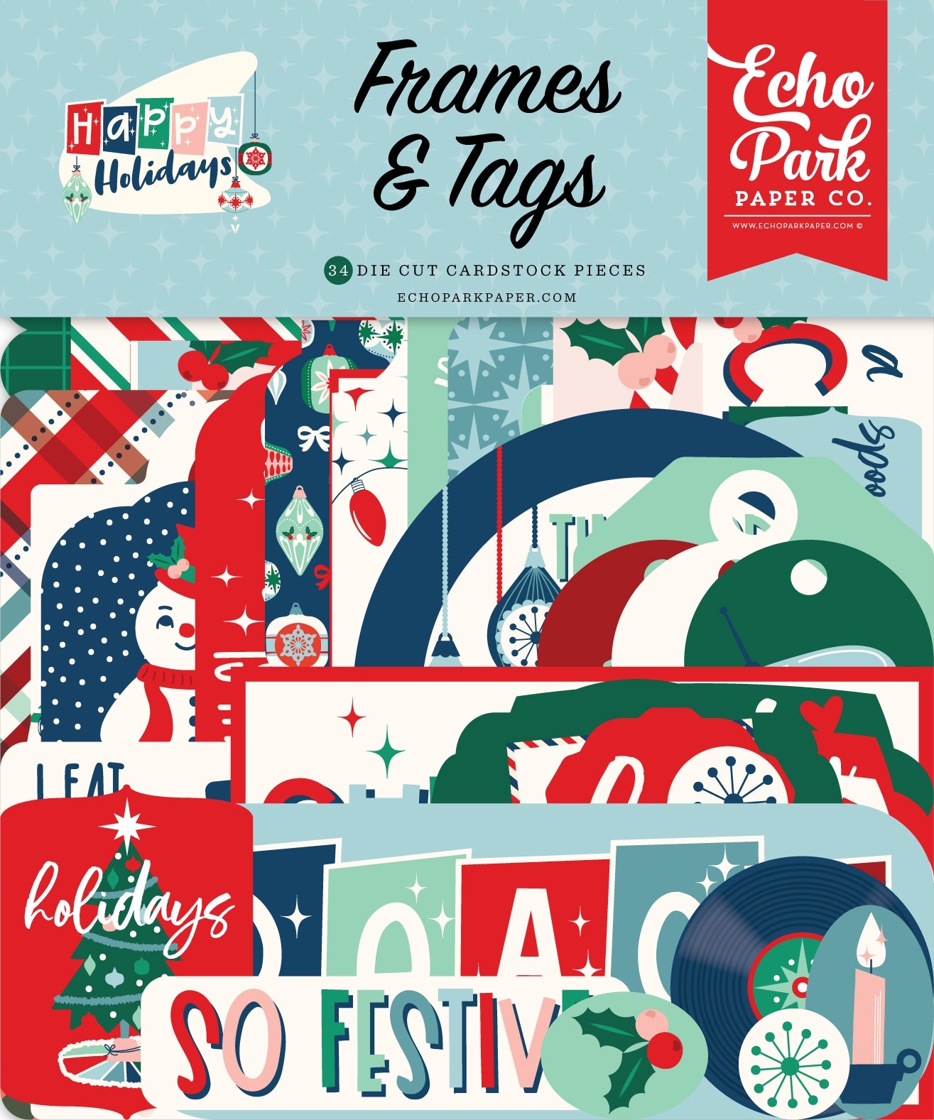 Echo Park Cardstock Ephemera-Frames & Tags, Happy Holidays