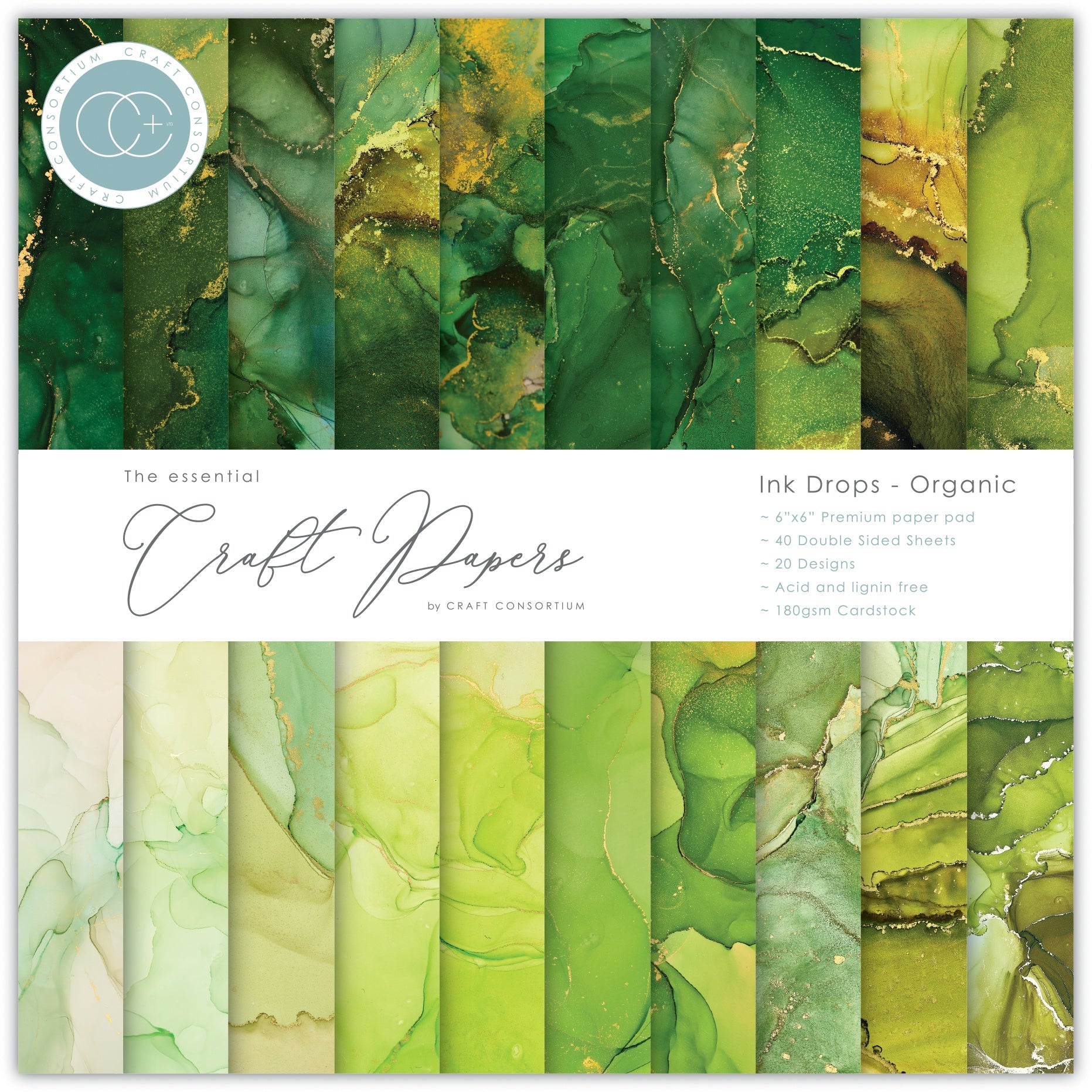 Craft Consortium Double-Sided Paper Pad 6"X6" 40/Pkg-Ink Drops - Organic, 20 Designs