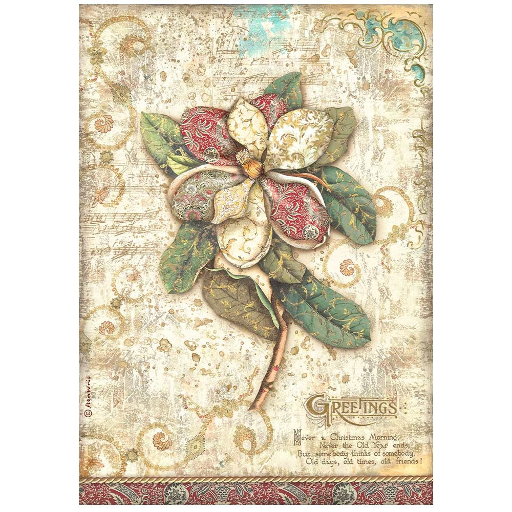 Stamperia Rice Paper Sheet A4-Christmas Greetings Flower
