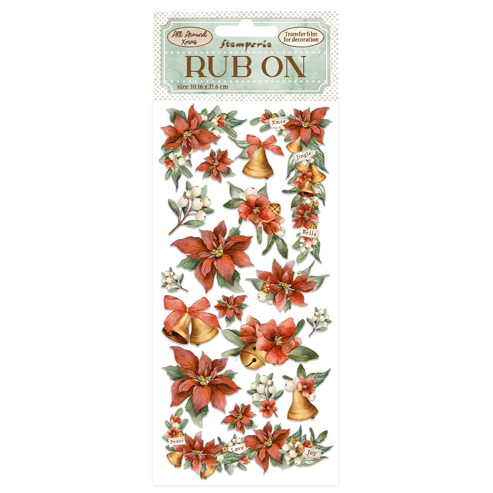 Stamperia Rub-On 4"X8.5"-Poinsettia & Bells, All Around Christmas