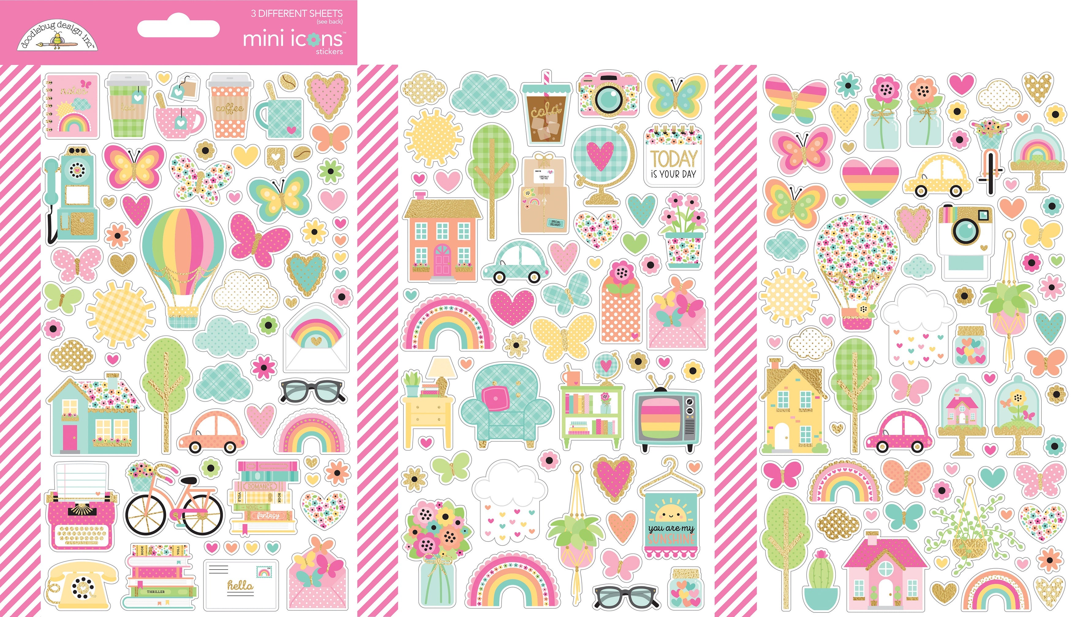 Dooblebug Mini Cardstock Stickers 12/Pkg-Mini Icons, Hello Again