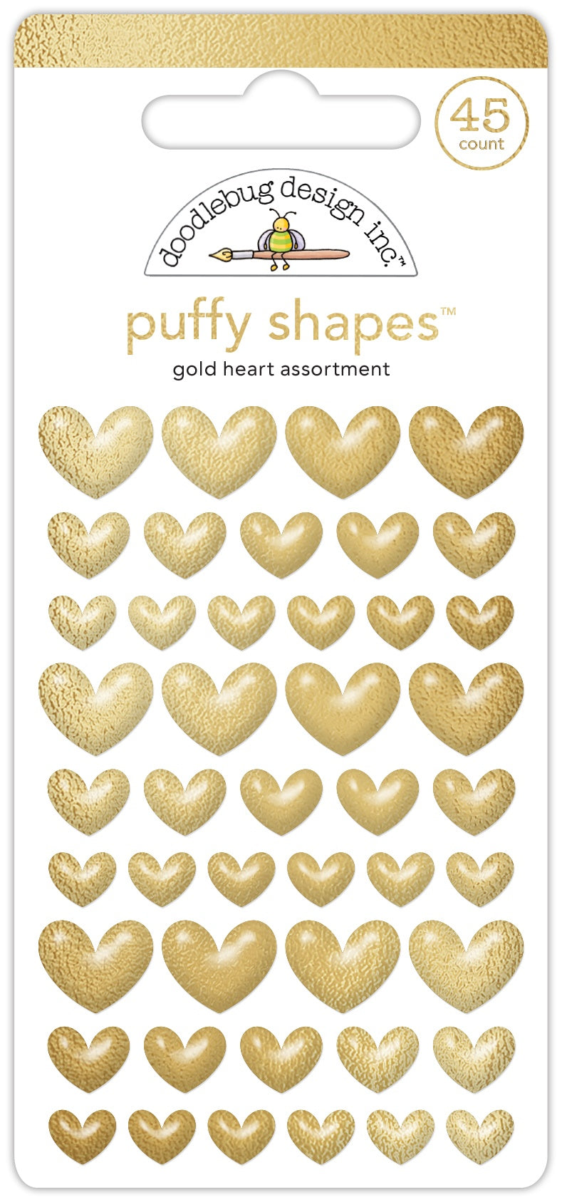 Doodlebug Puffy Stickers 6/Pkg-Gold Heart, Hello Again