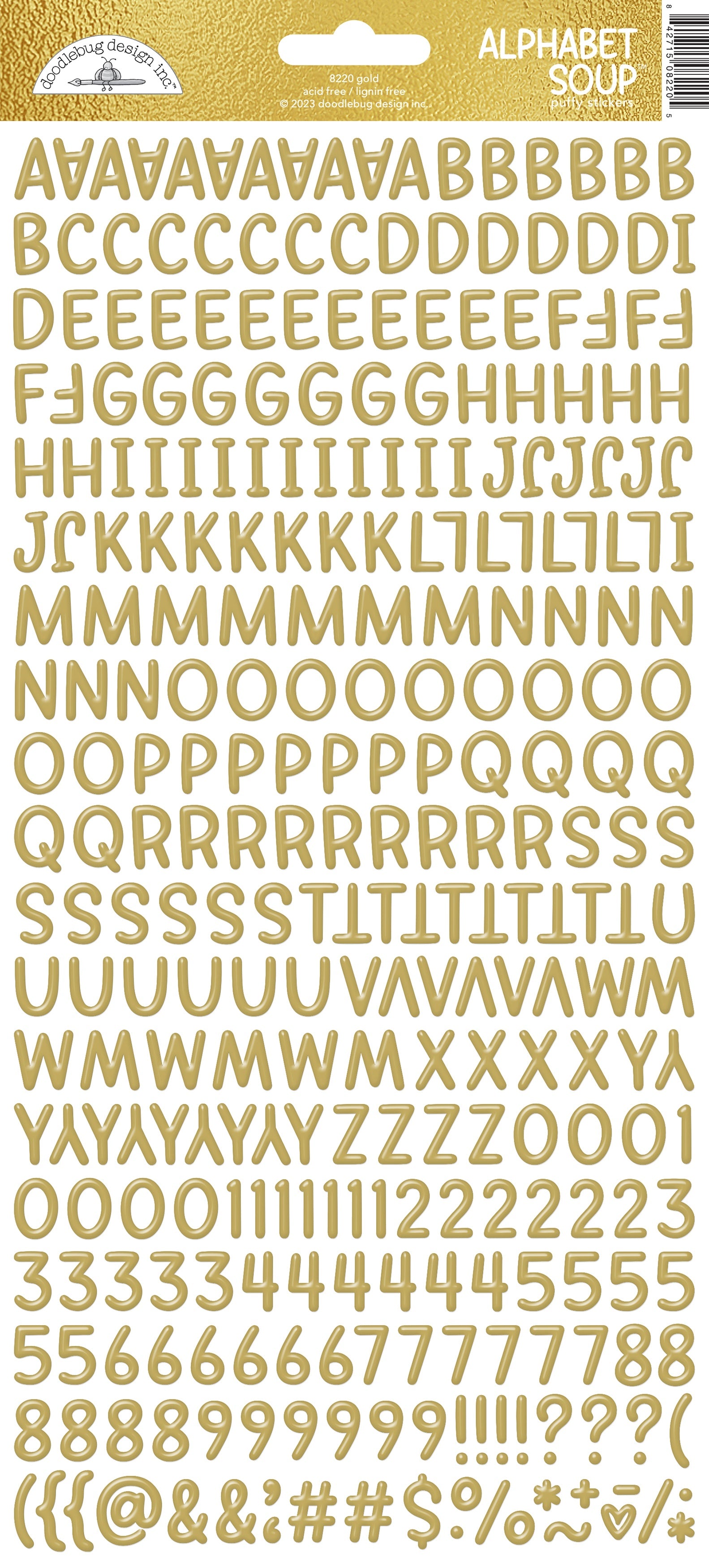 Doodlebug Puffy Stickers 6/Pkg-Gold Alphabet Soup, Hello Again