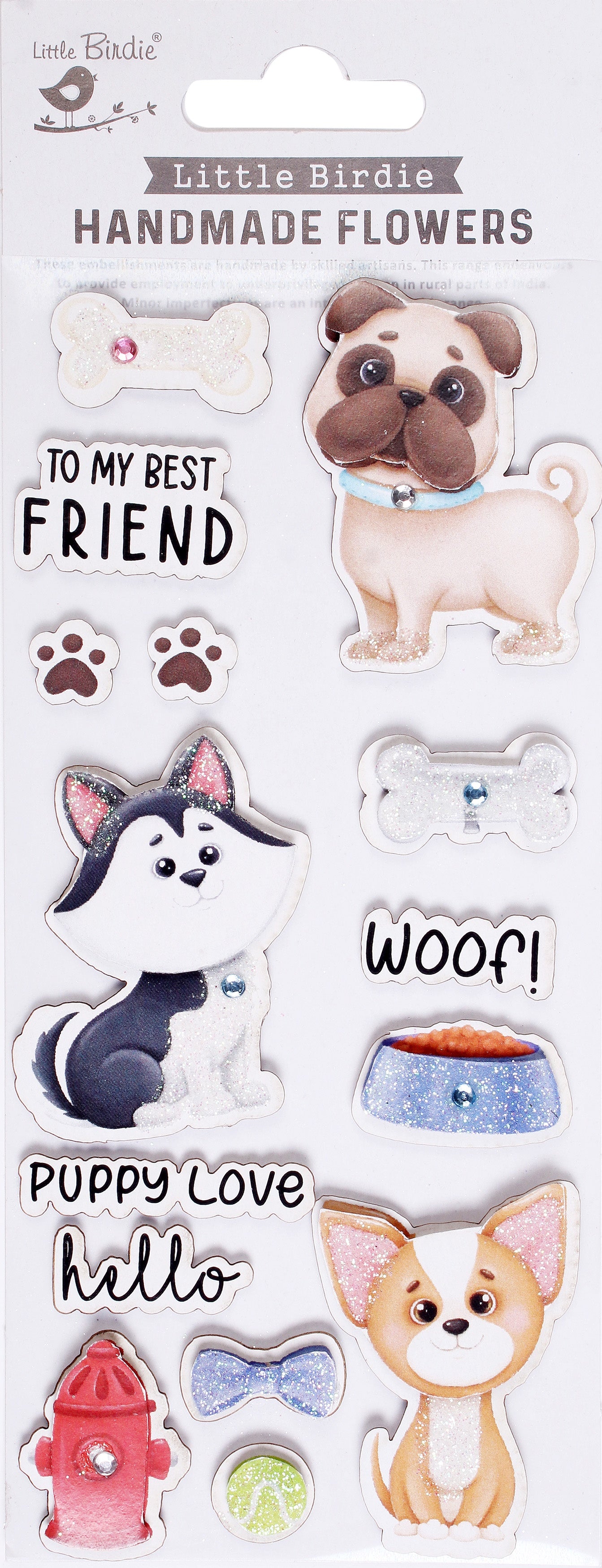 Little Birdie Love Sticker Embellishment 14/Pkg-Puppy Love