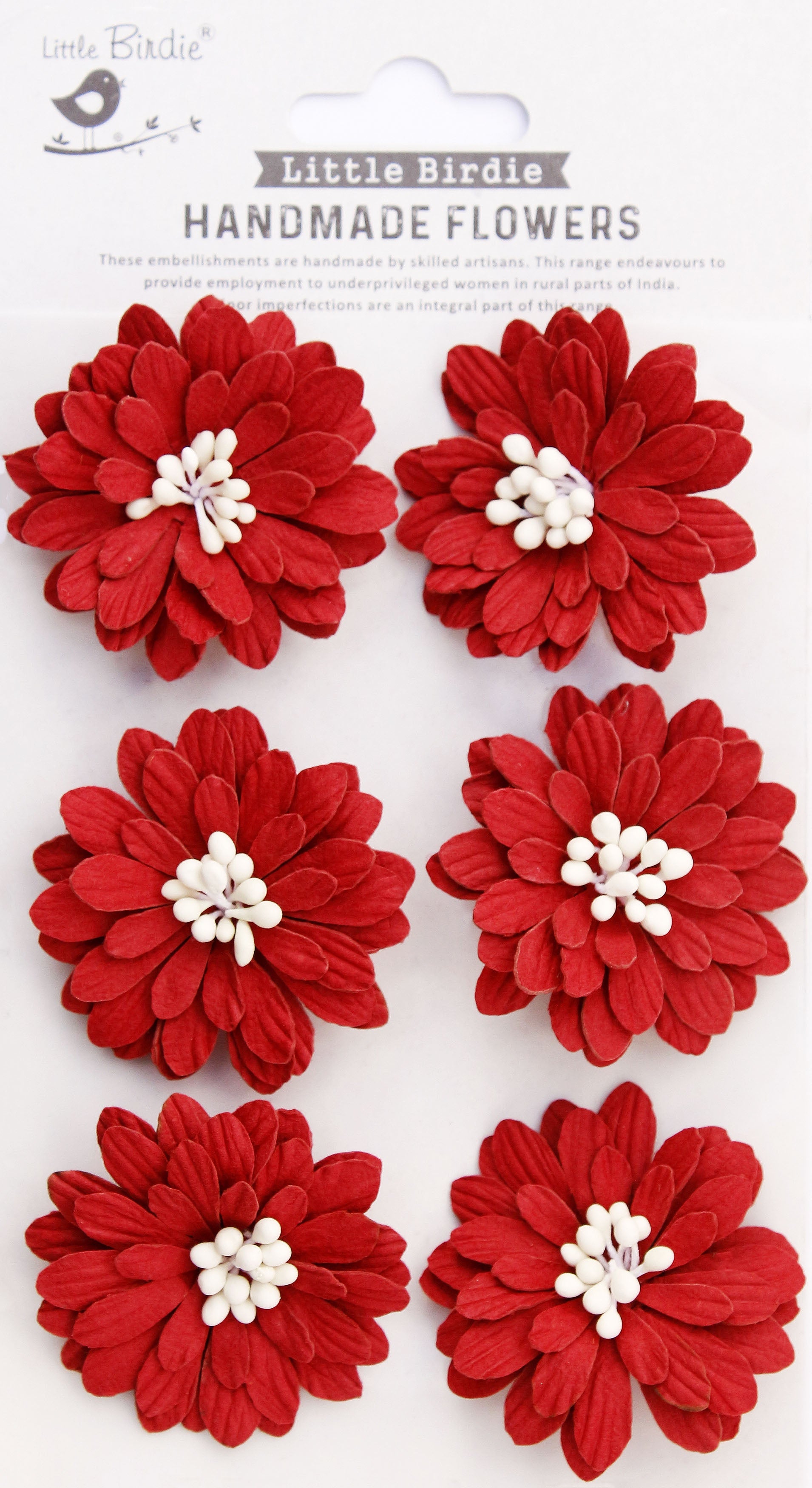 Little Birdie Astra Paper Flowers 6/Pkg-Cardinal Red