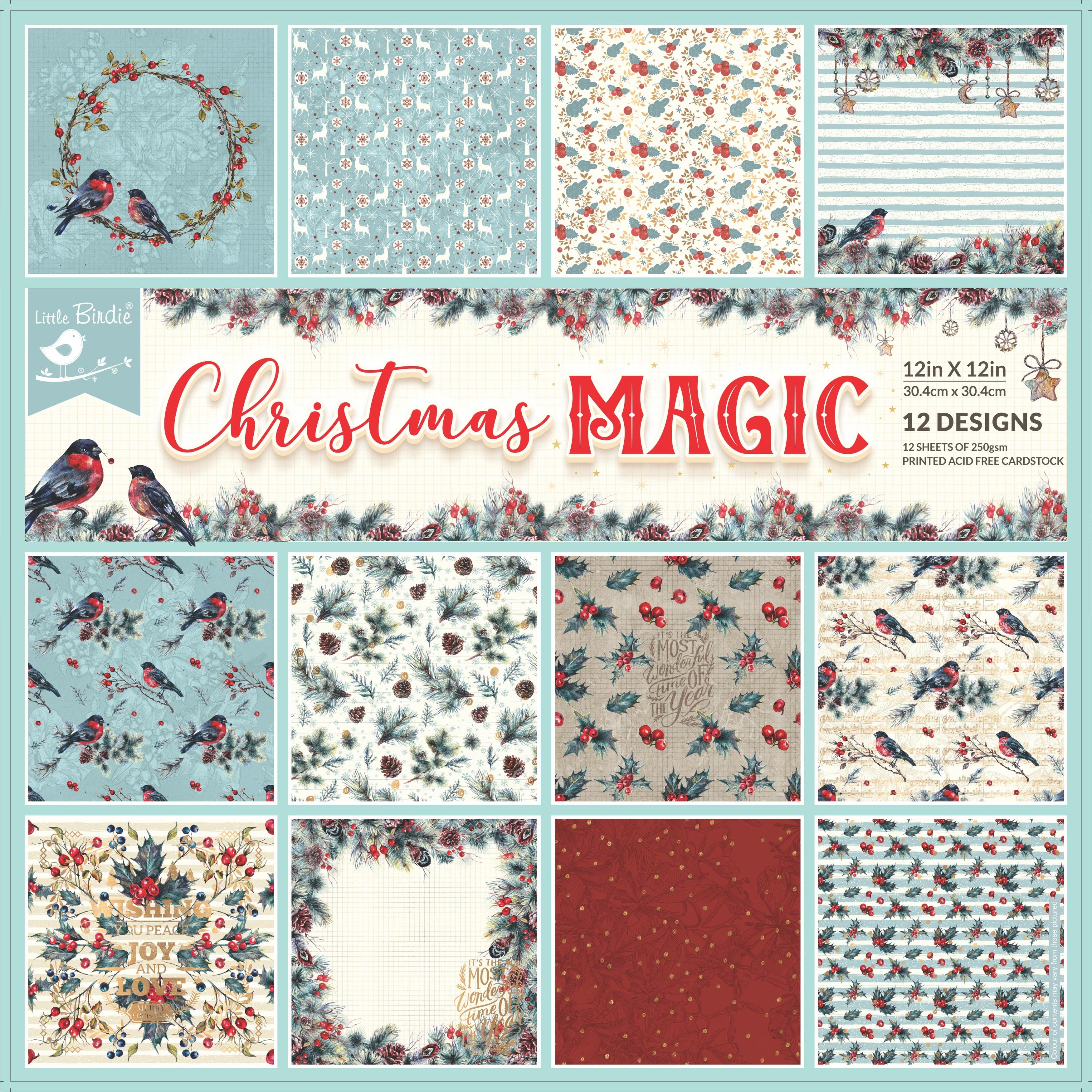 Little Birdie Cardstock 12 Sheet Pack 12"X12"-Christmas Magic