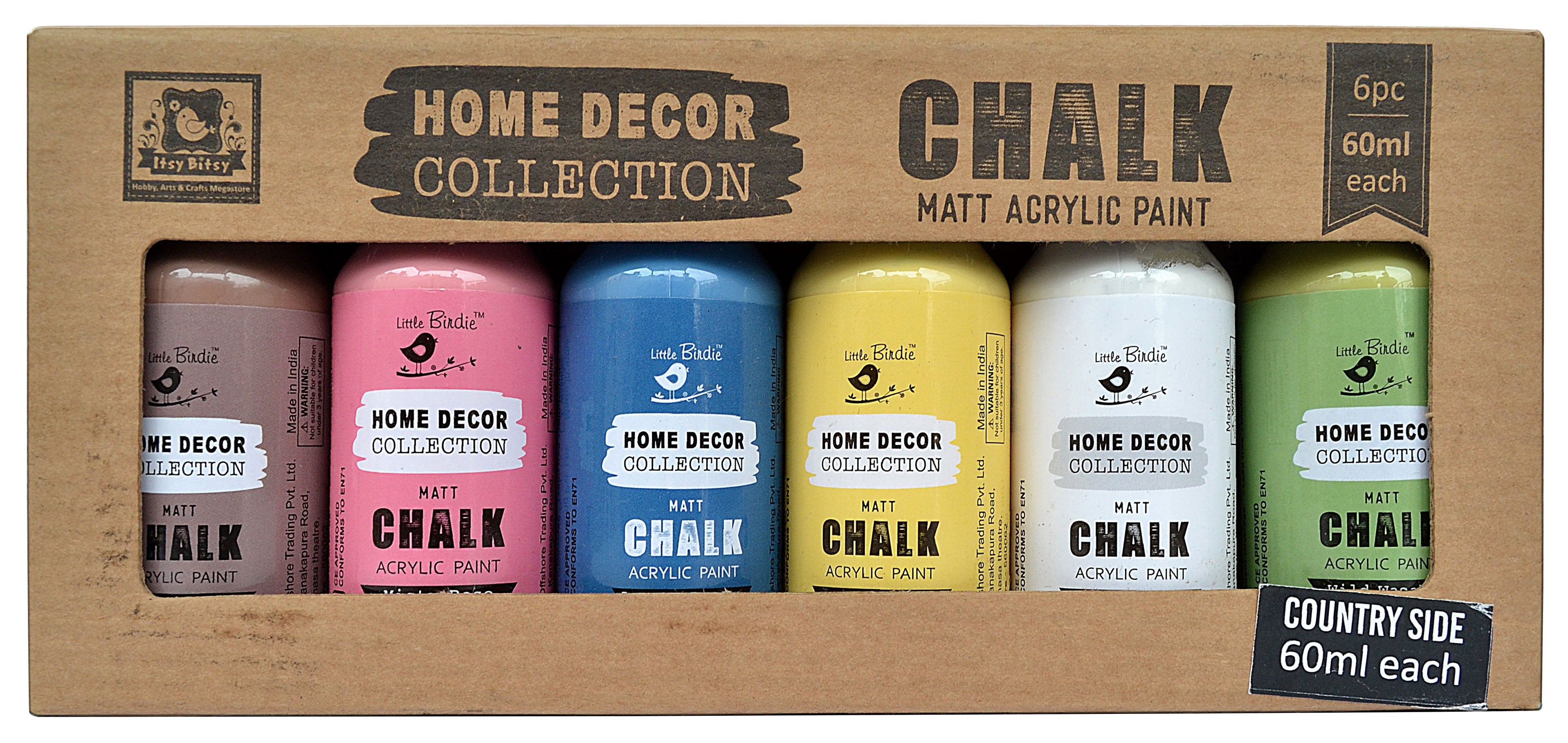 Little Birdie Chalk Matte Acrylic Paint 60ml 6/Pkg-Country Side