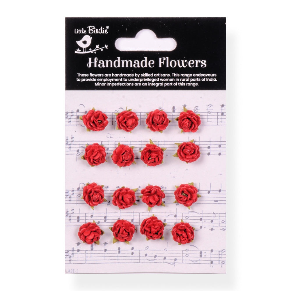 Little Birdie Beaded Micro Roses Paper Flowers 16/Pkg-Cardinal Red