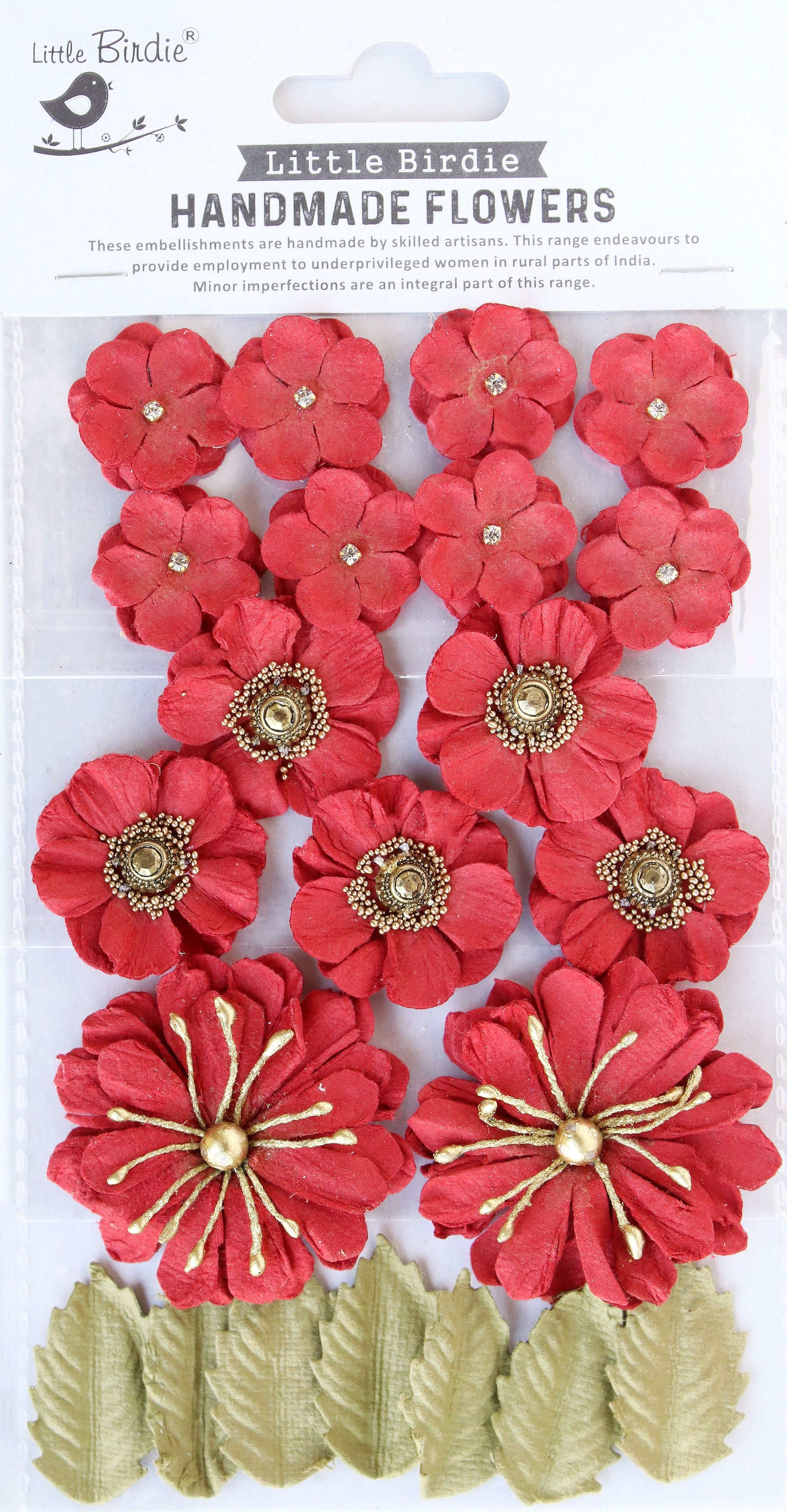 Little Birdie Renae Paper Flower 27/Pkg-Cardinal Red