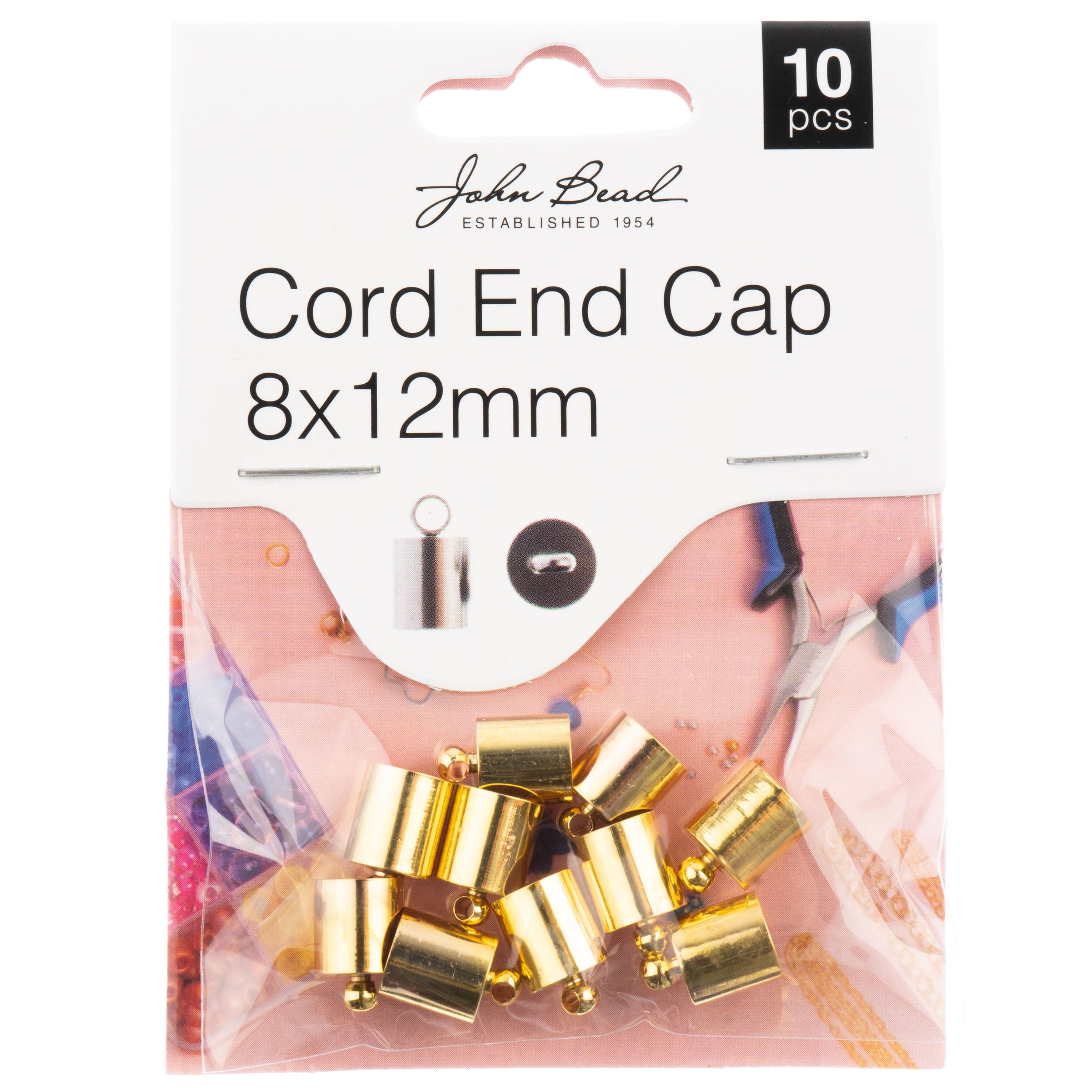 John Bead Cord End Cap 8x12mm 10/Pkg-Gold