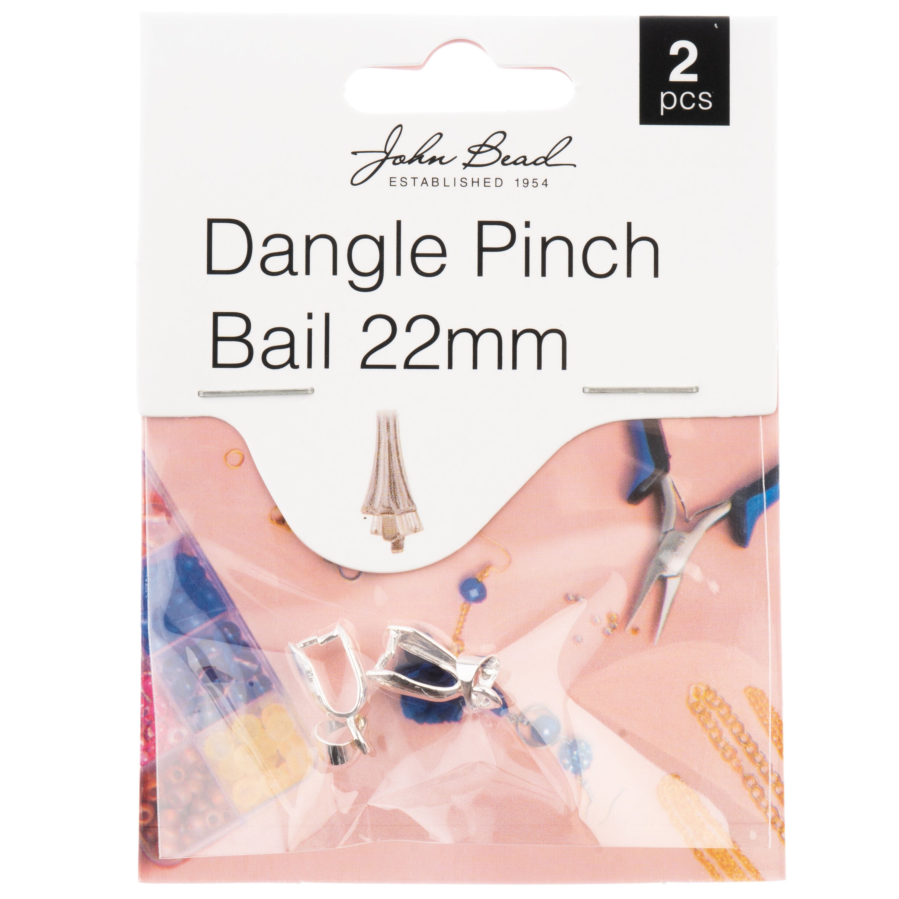 John Bead Dangle Pinch Bail 22mm 2/Pkg-Silver