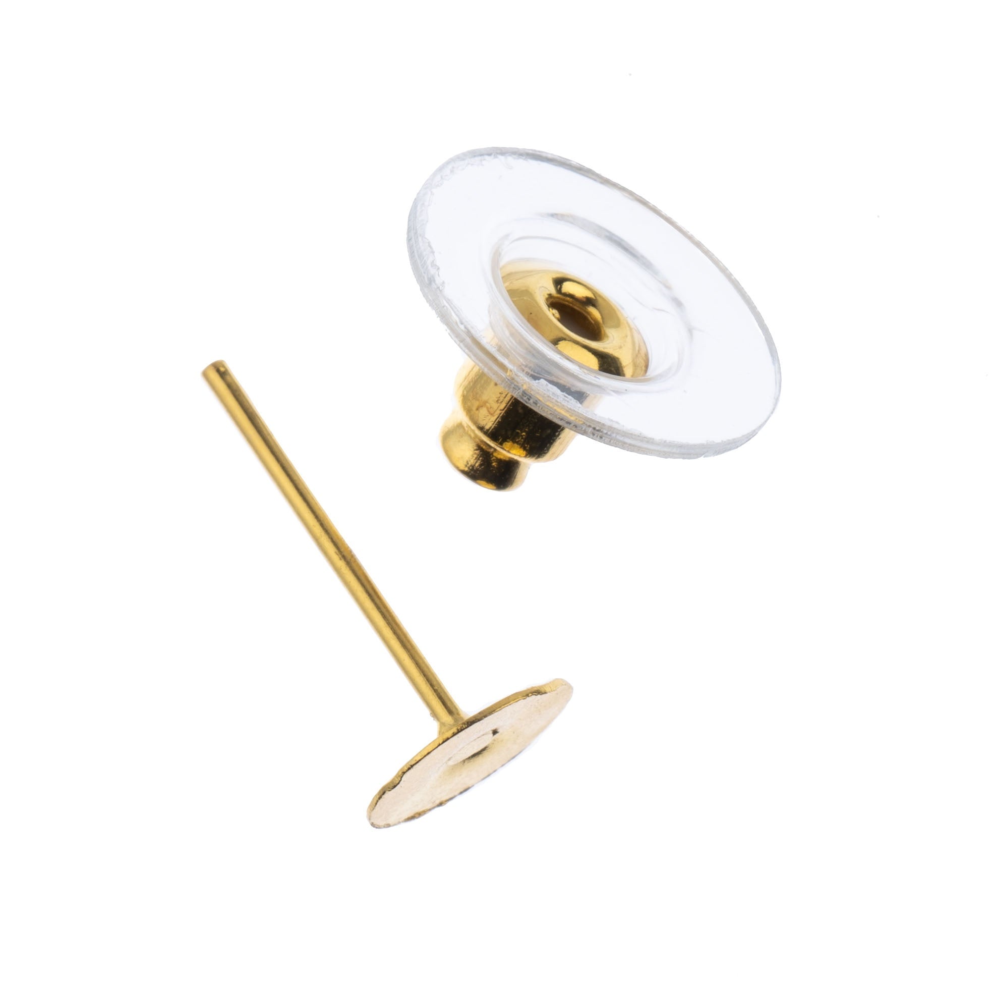John Bead Earring Studs Flat with Barrel Clutch 12mm 1Pair-Gold