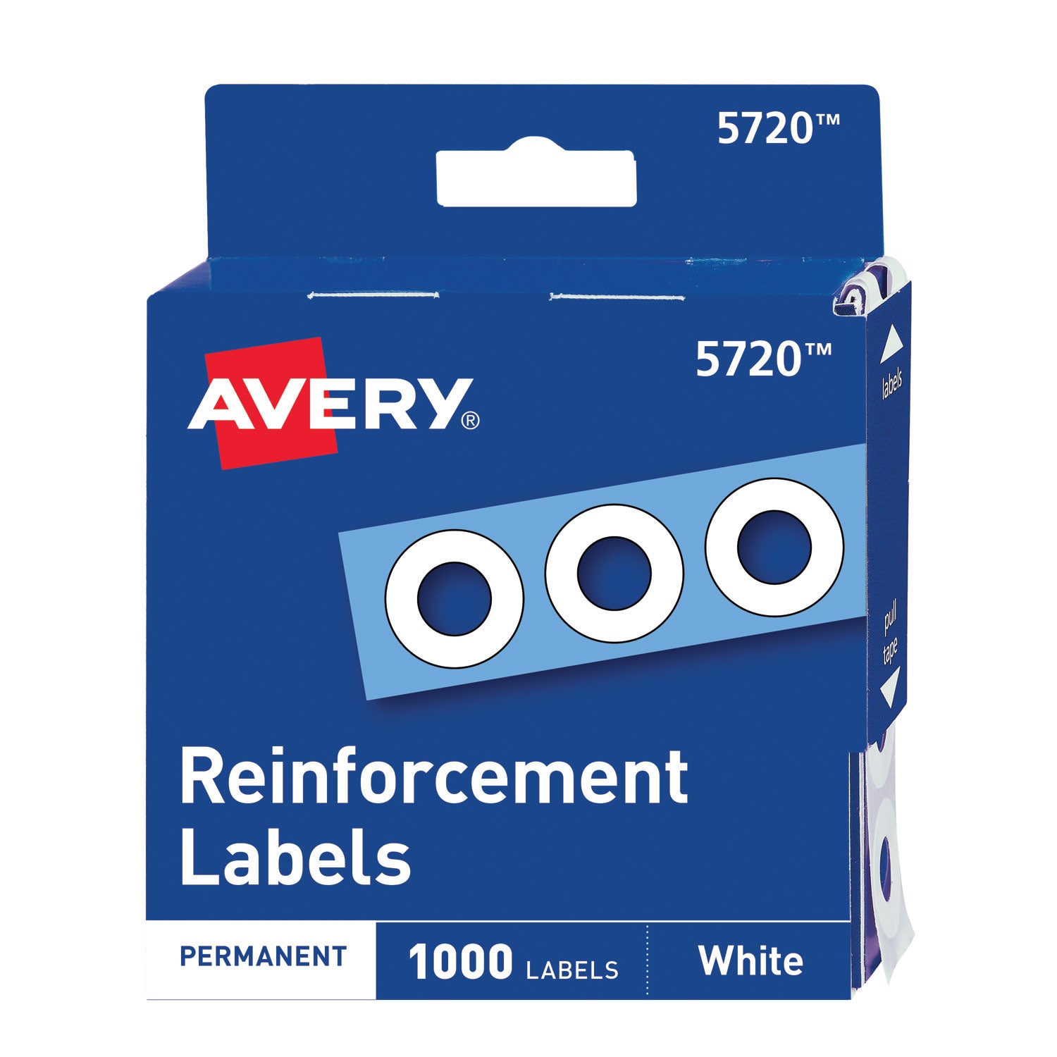 Avery® Dispenser Pack Hole Reinforcements, 1/4" Dia, White, 1000/Pack