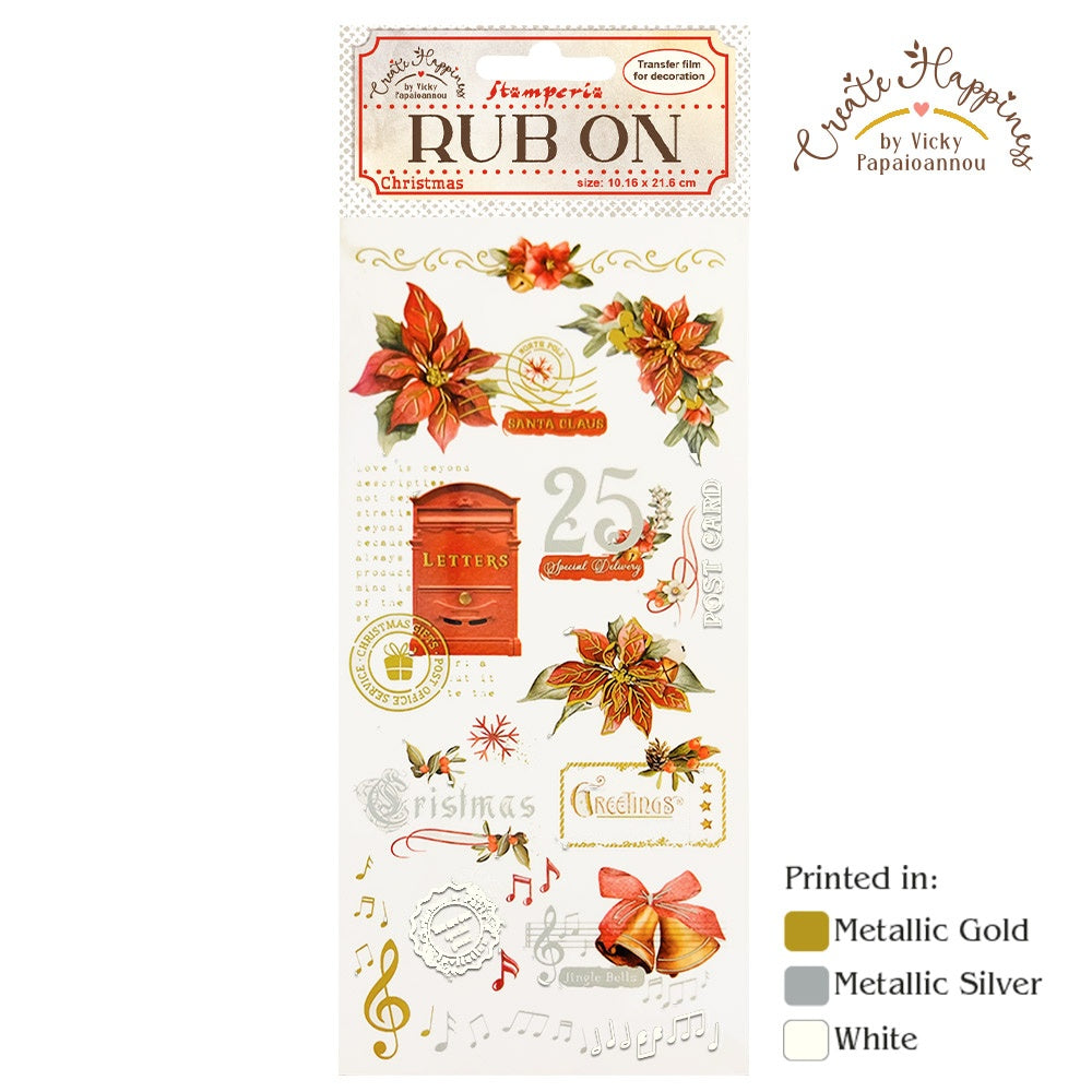 Create Happiness Christmas Plus Rub-On 4"X8.5"-Christmas Poinsettia