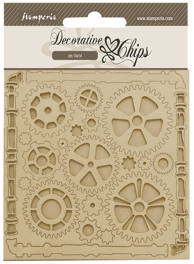 Stamperia Decorative Chips 5.5"X5.5"-Songs Of The Sea Pipes And Mechanism