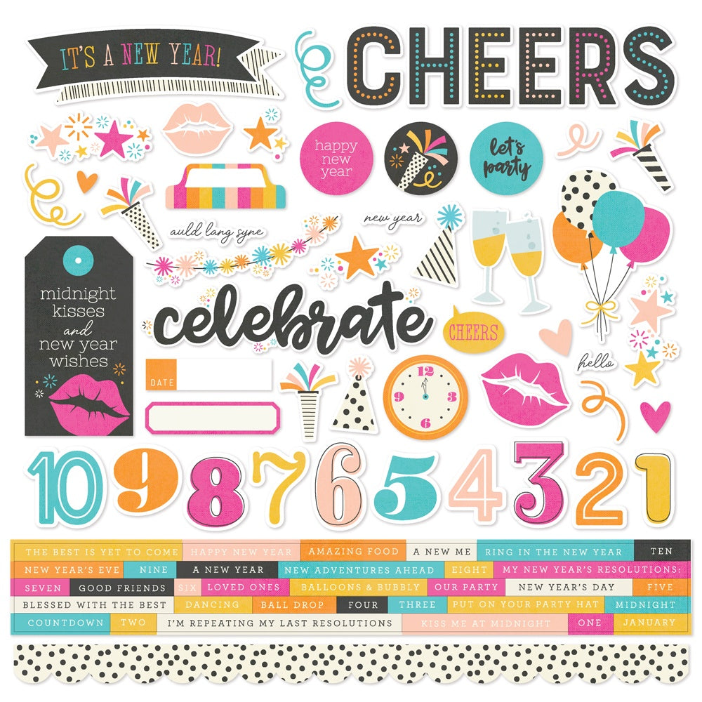 Happy New Year Cardstock Stickers 12"X12"