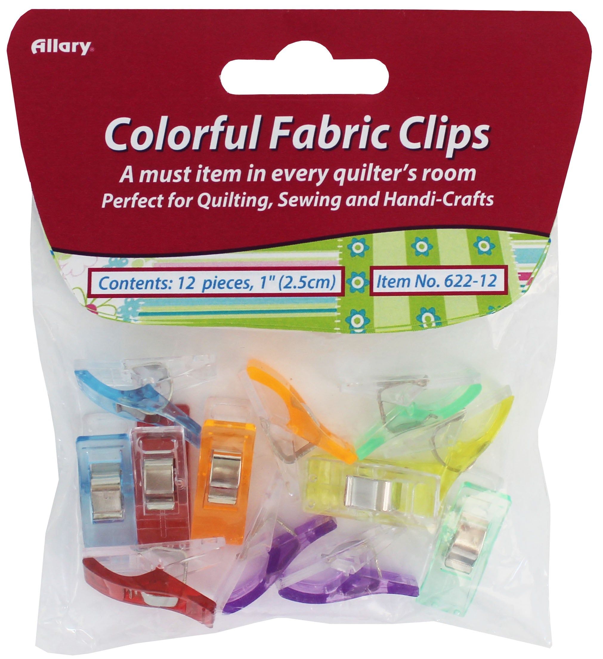 Allary Colorful Fabric Clips 1" 12/Pkg-