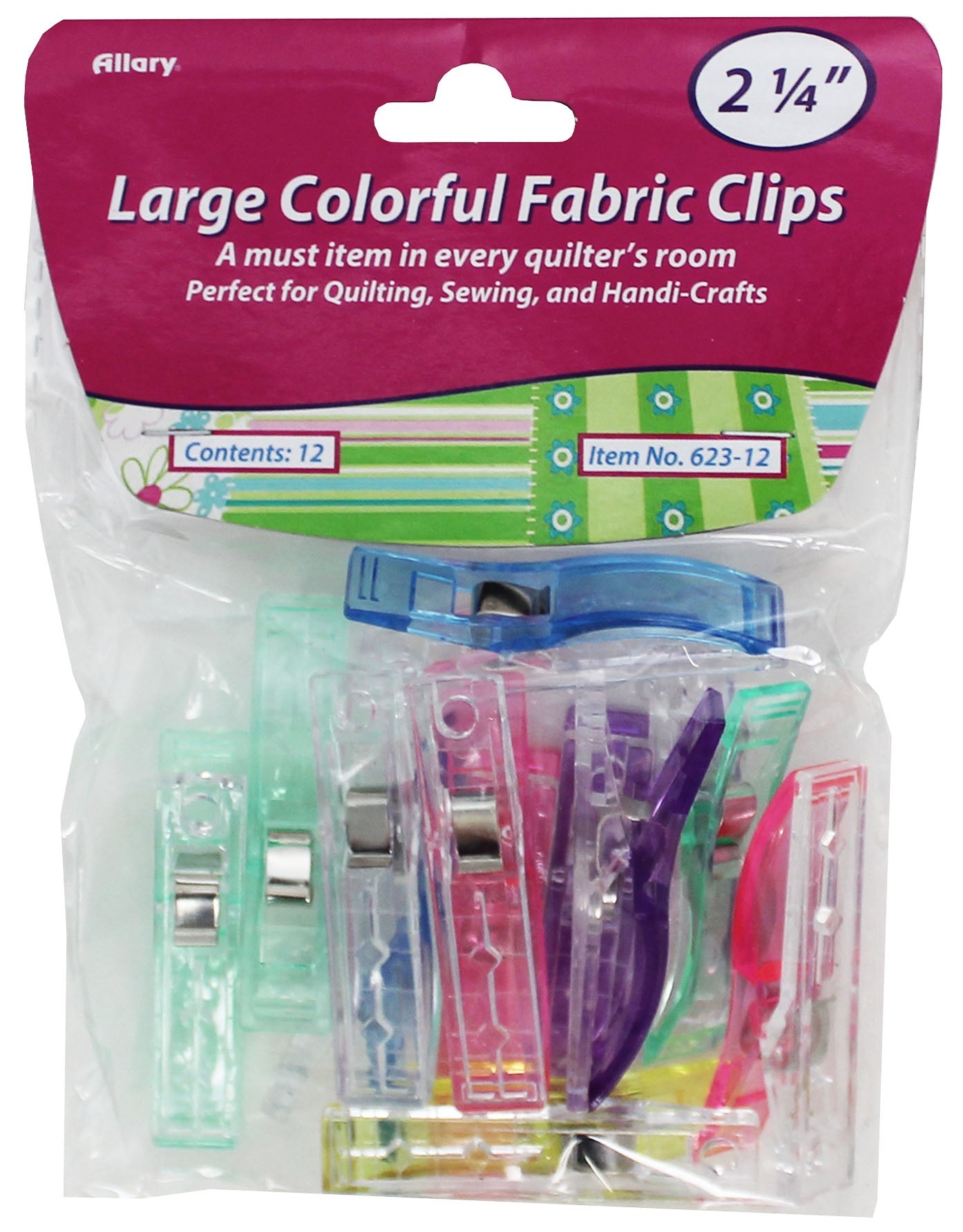 Allary Colorful Fabric Clips 2.25" 12/Pkg-
