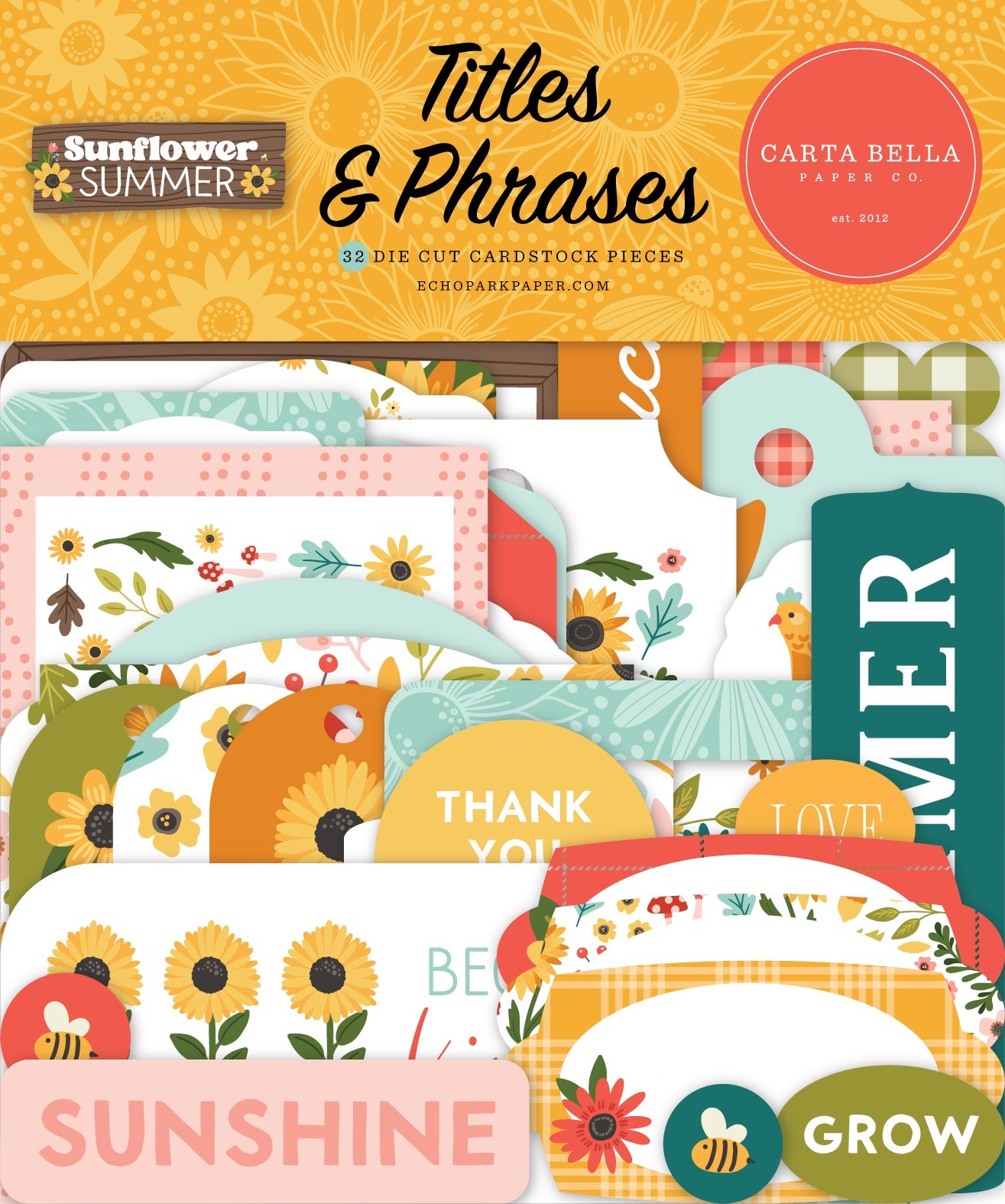 Carta Bella Cardstock Ephemera 33/Pkg-Titles & Phrases, Sunflower Summer