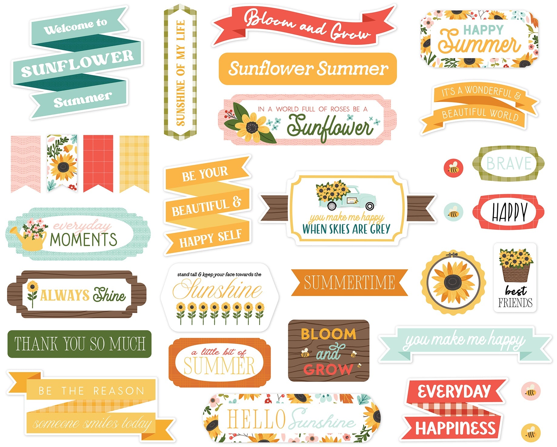 Carta Bella Cardstock Ephemera 33/Pkg-Titles & Phrases, Sunflower Summer