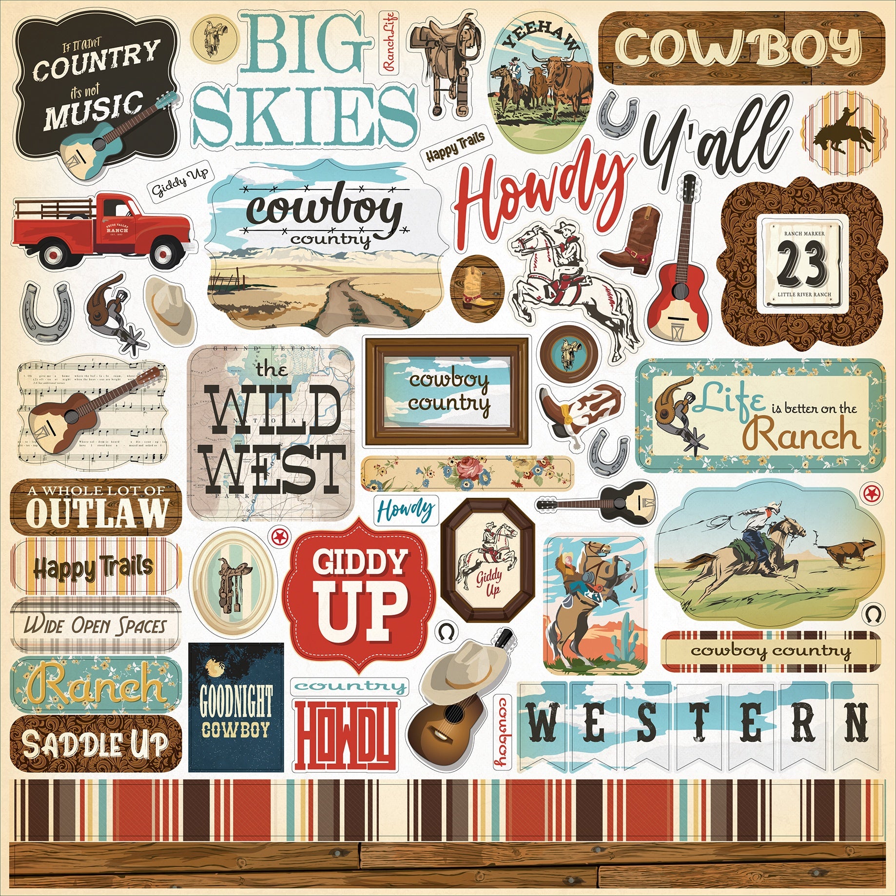 Cowboys Cardstock Stickers 12"X12"-Elements