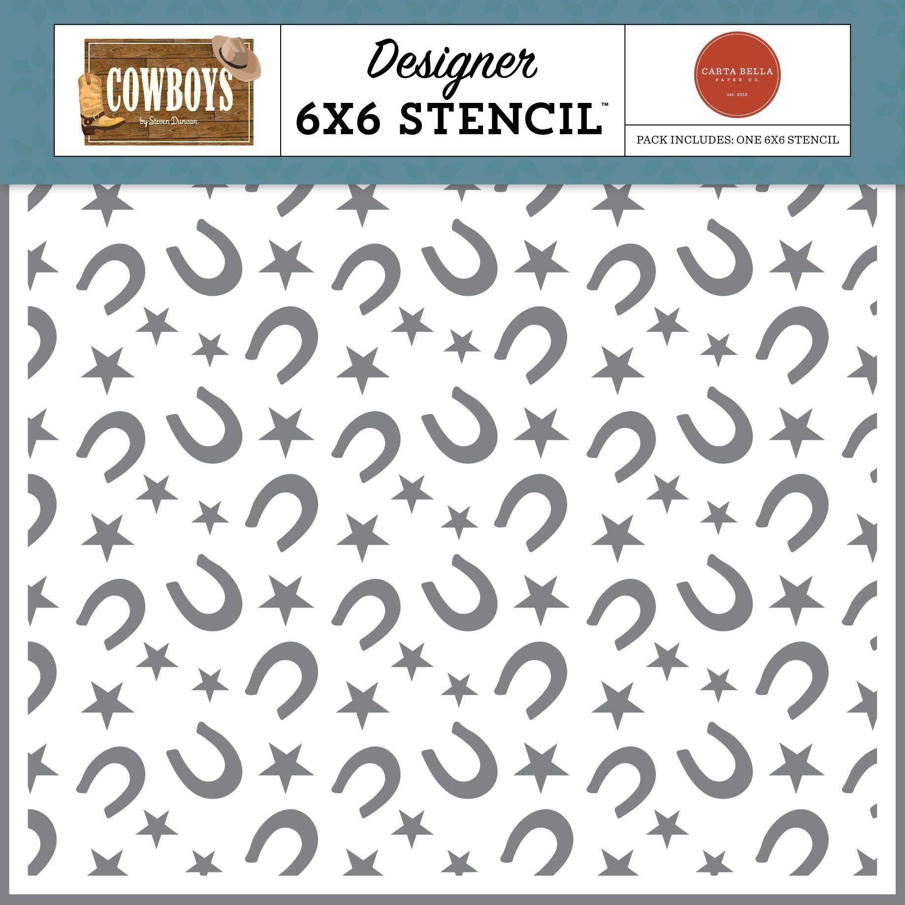 Cowboys Stencil 6"X6"-Horseshoe And Stars