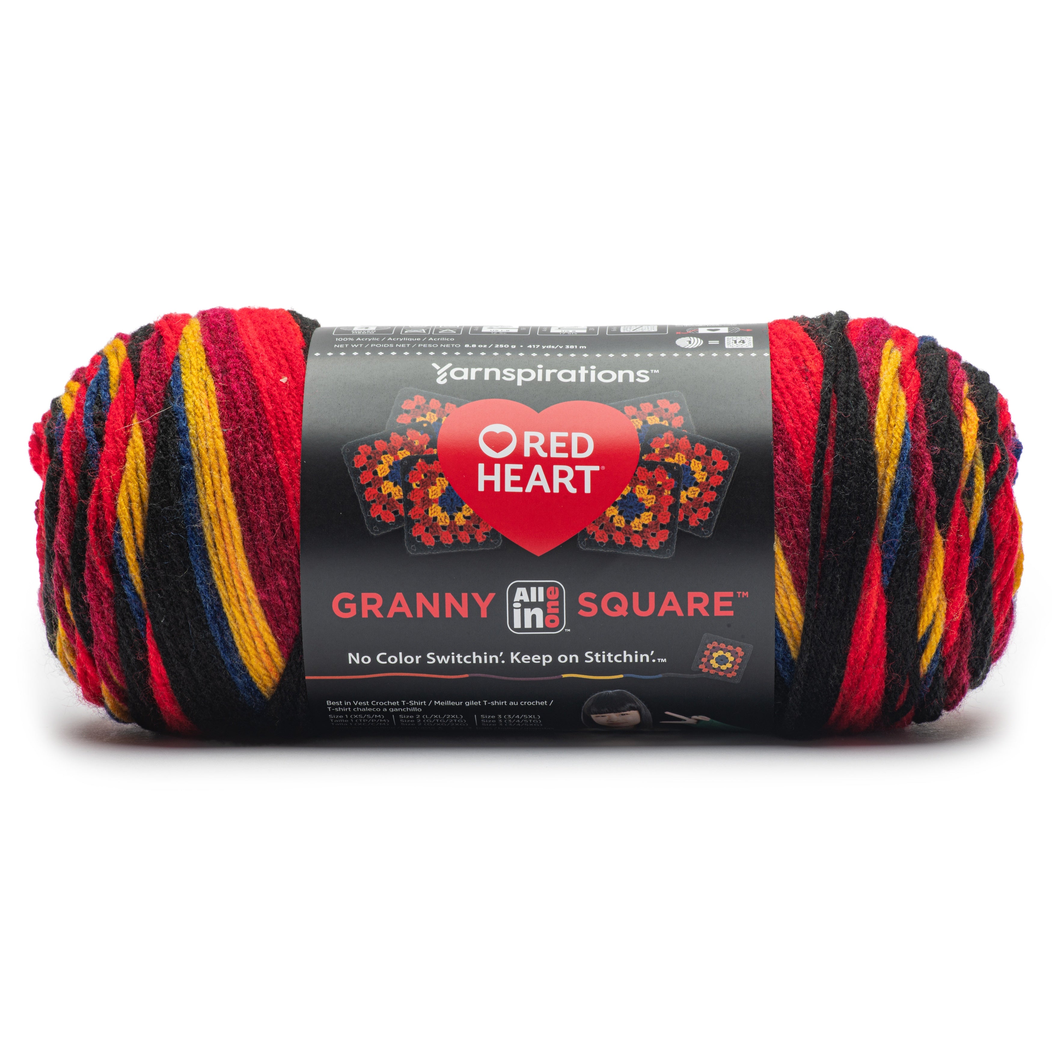 Red Heart All in One Granny Square-Black - Moody Cherry