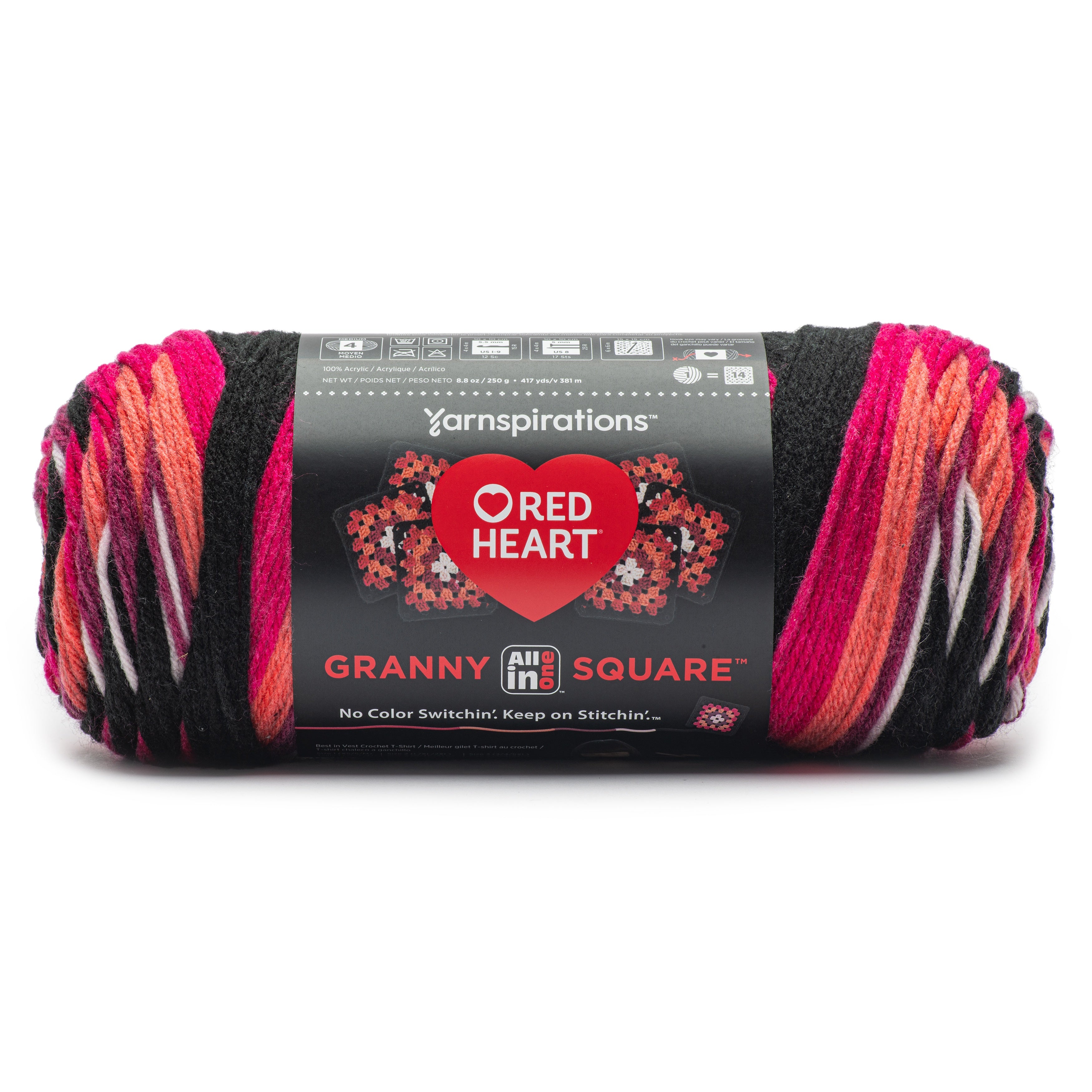 Red Heart All in One Granny Square-Black - Carnation Code
