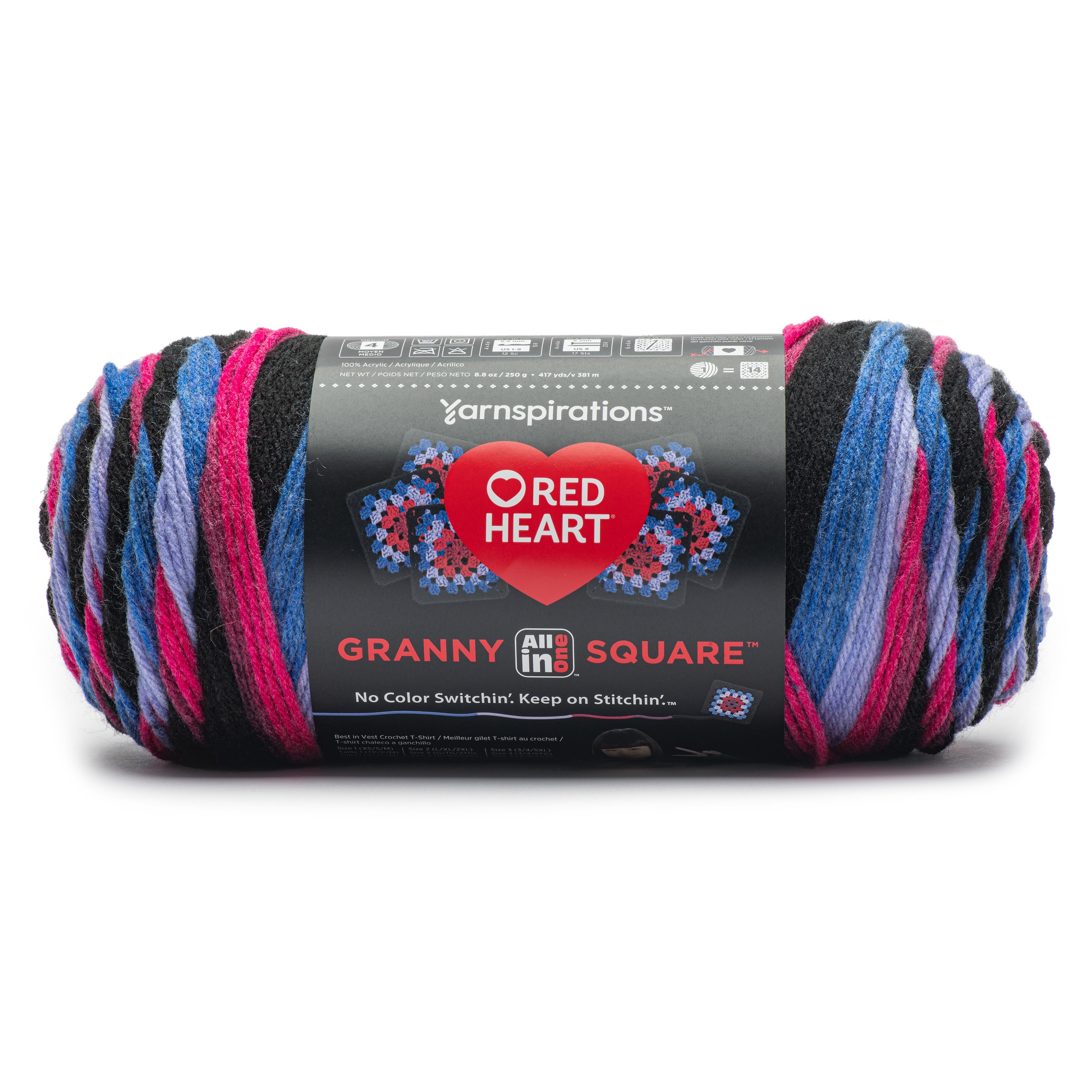 Red Heart All in One Granny Square-Black - Hyper Violet
