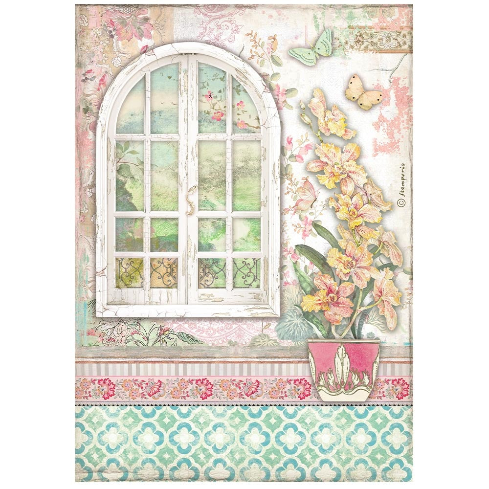 Stamperia Rice Paper Sheet A4-Orchids And Cats Window