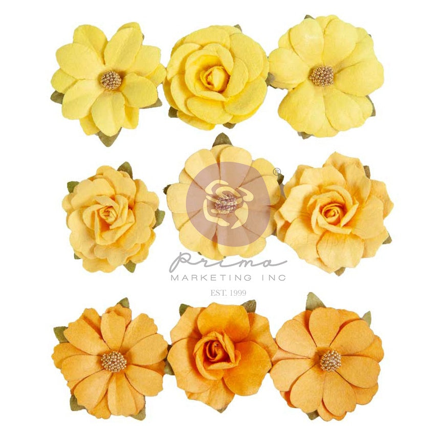 Prima Marketing Paper Flowers 9/Pkg-Warm Sunshine, In Full Bloom