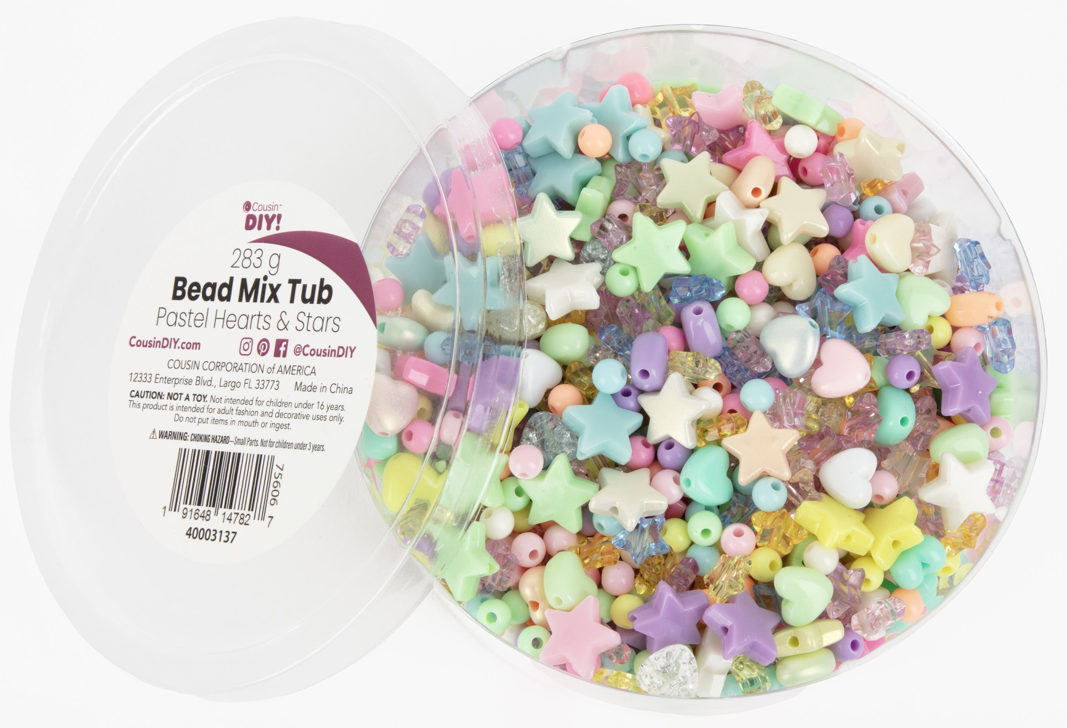 CousinDIY Bead Tub-Pastel Hearts & Star