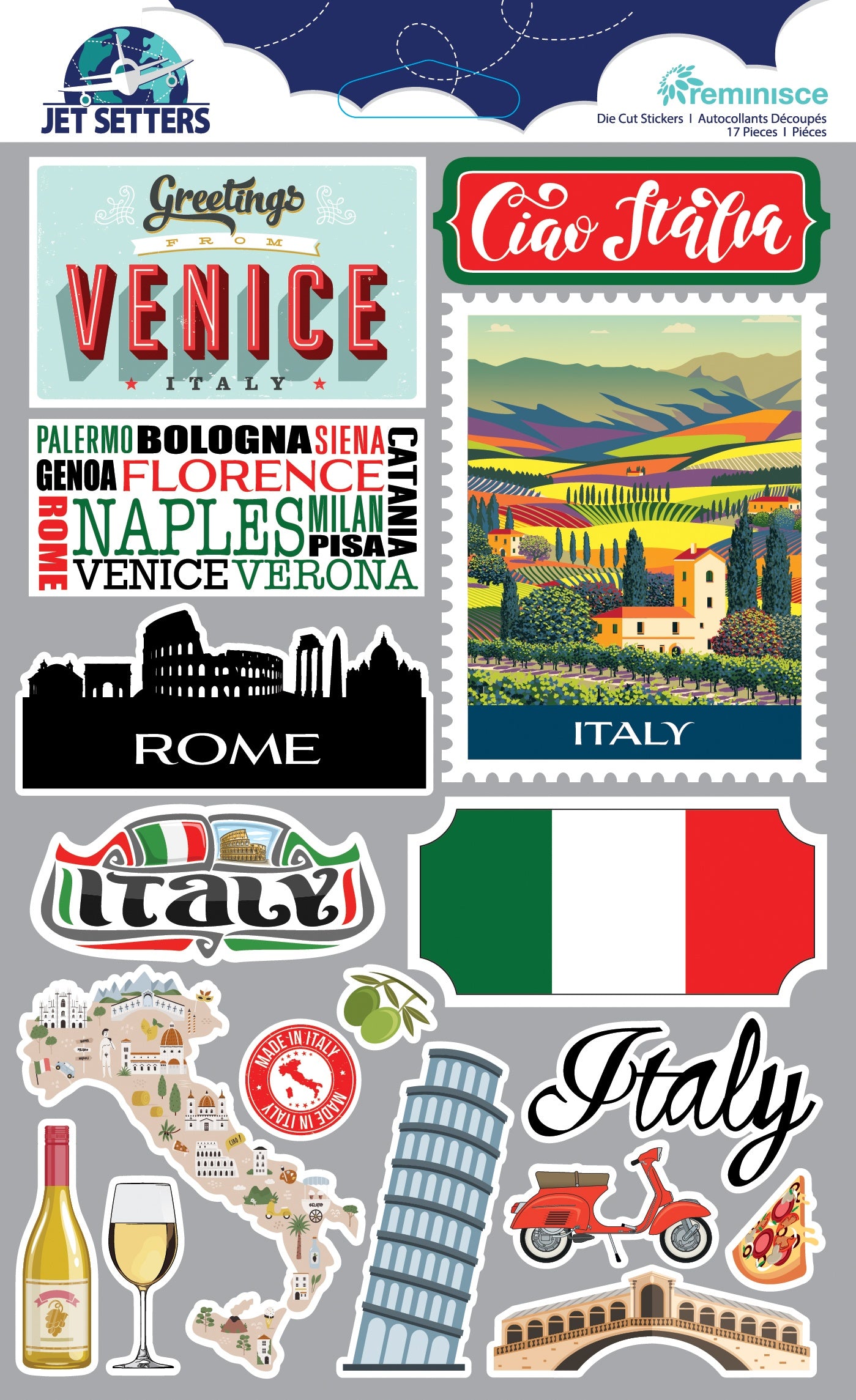Reminisce Jet Setters 3.0 Dimensional Stickers-Italy