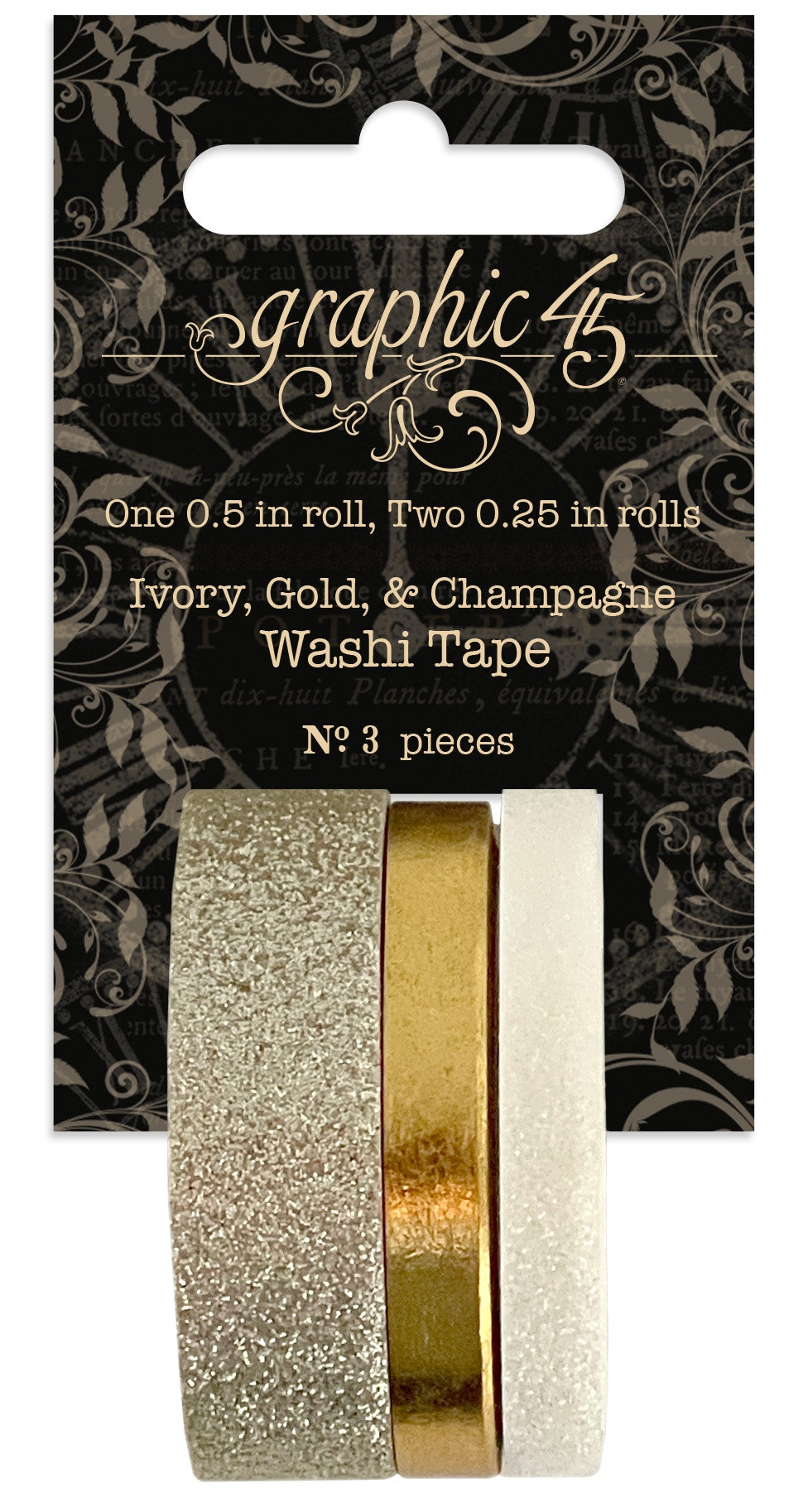 Graphic 45 Staples Glitter & Gloss Washi Tape Set-Ivory, Gold & Champagne