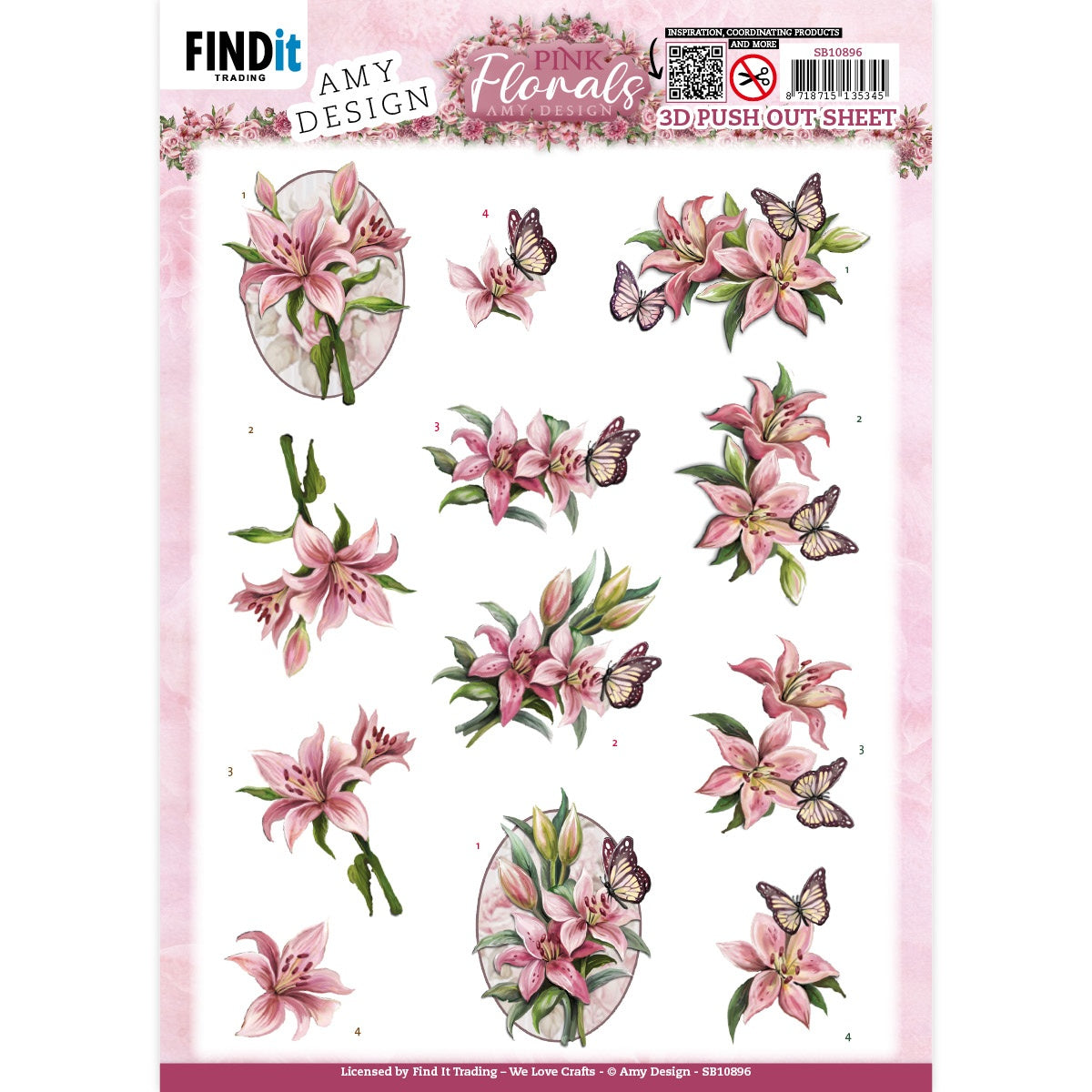 Find It Trading Amy Design 3D Push Out Sheet-Lilies, Pink Florals