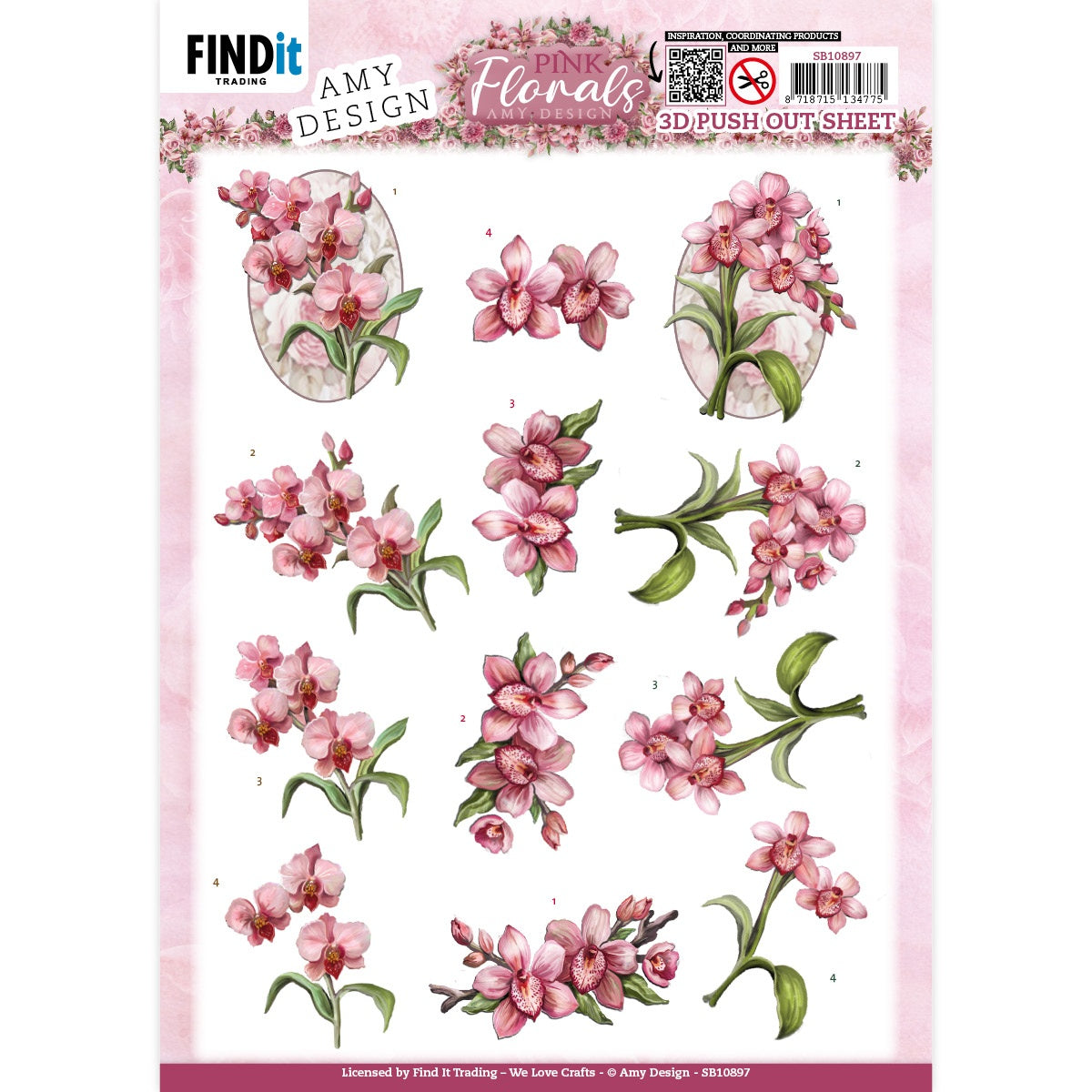 Find It Trading Amy Design 3D Push Out Sheet-Orchid, Pink Florals