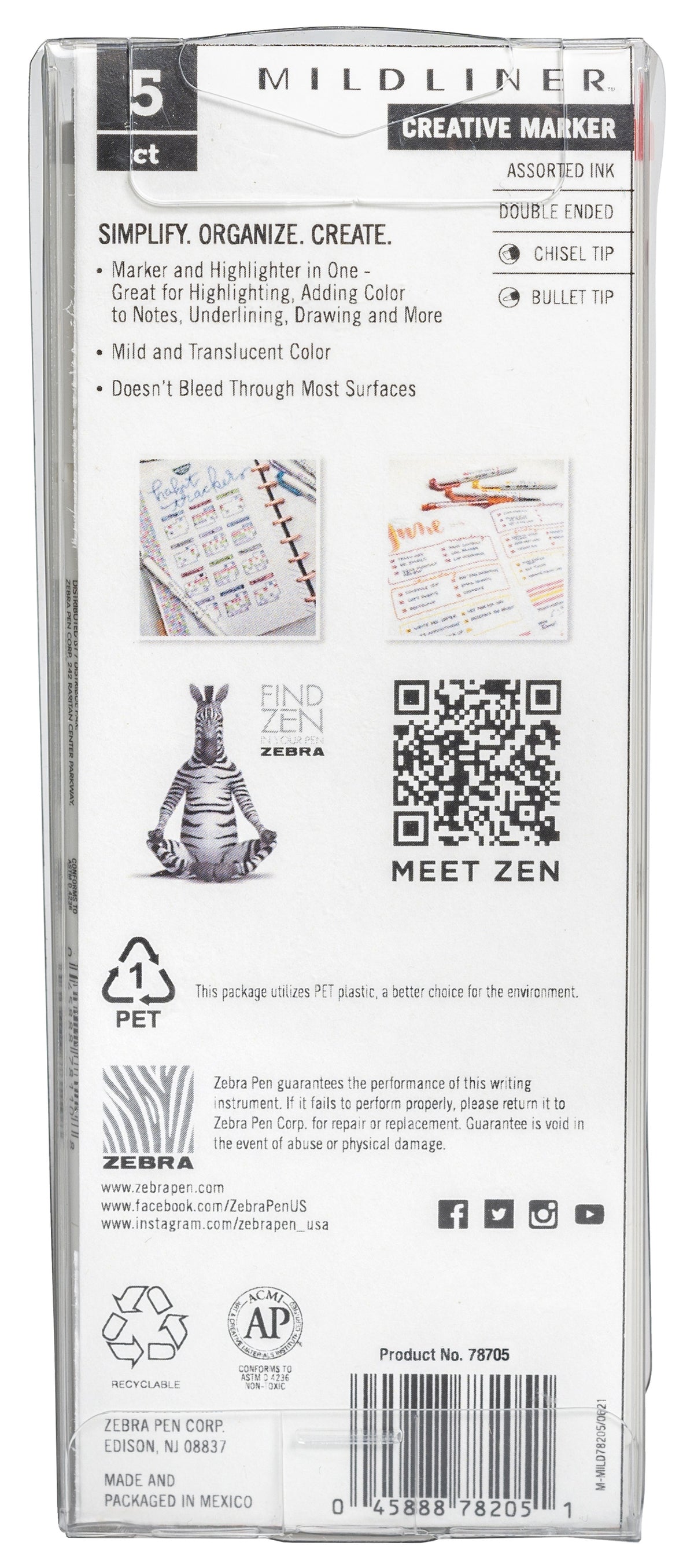 Zebra Mildliner Double Ended Marker Bold & Fine Point 5/Pkg-Gentle