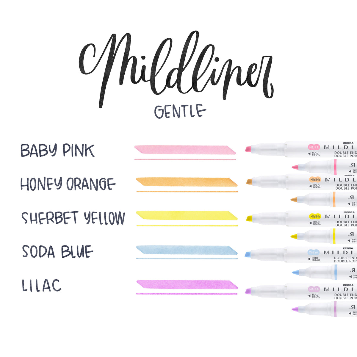Zebra Mildliner Double Ended Marker Bold & Fine Point 5/Pkg-Gentle