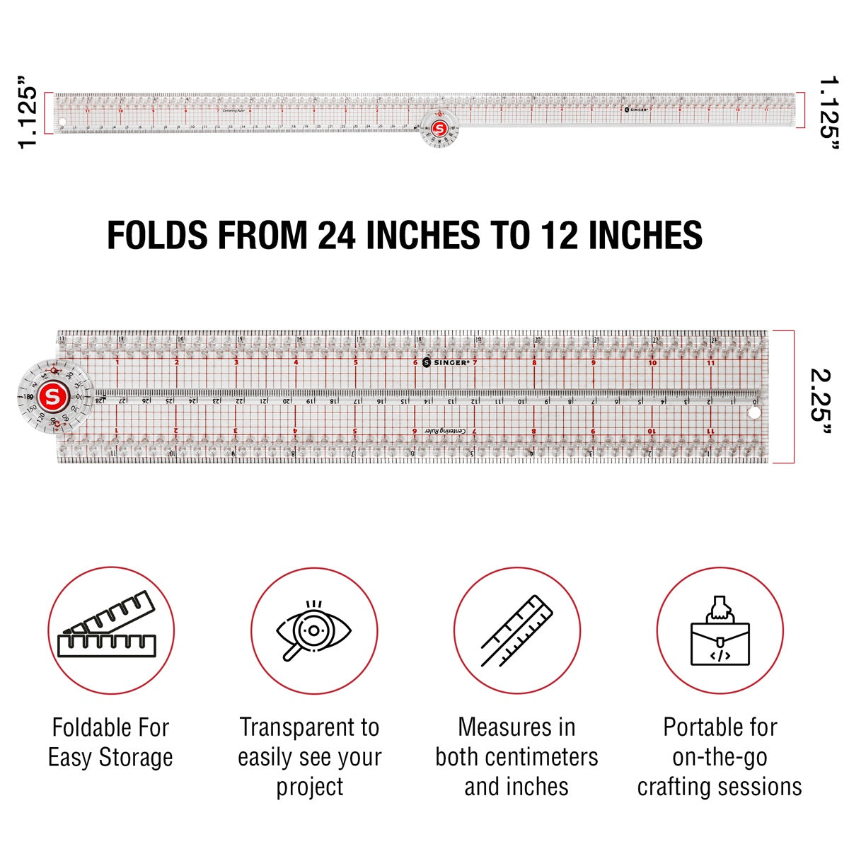 SINGER Precision Measuring Folding Ruler-24"