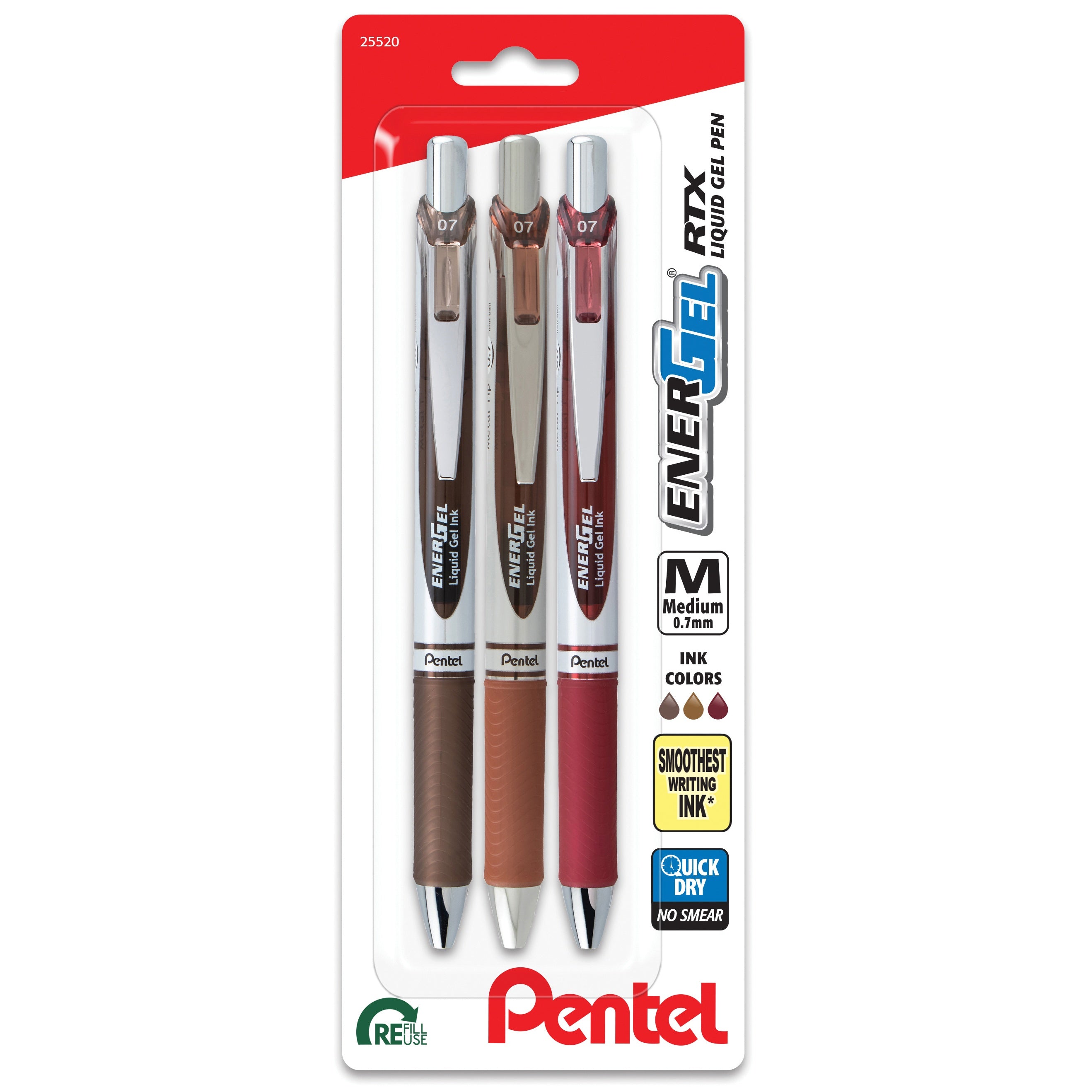 Pentel EnerGel RTX Retractable Liquid Gel Pens 0.7mm 3/Pkg-Change Expressions