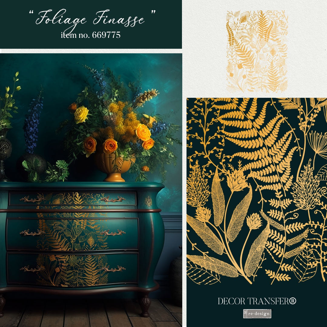 Prima Re-Design Kacha Decor Transfers-Foliage Finesse, Gold Foil