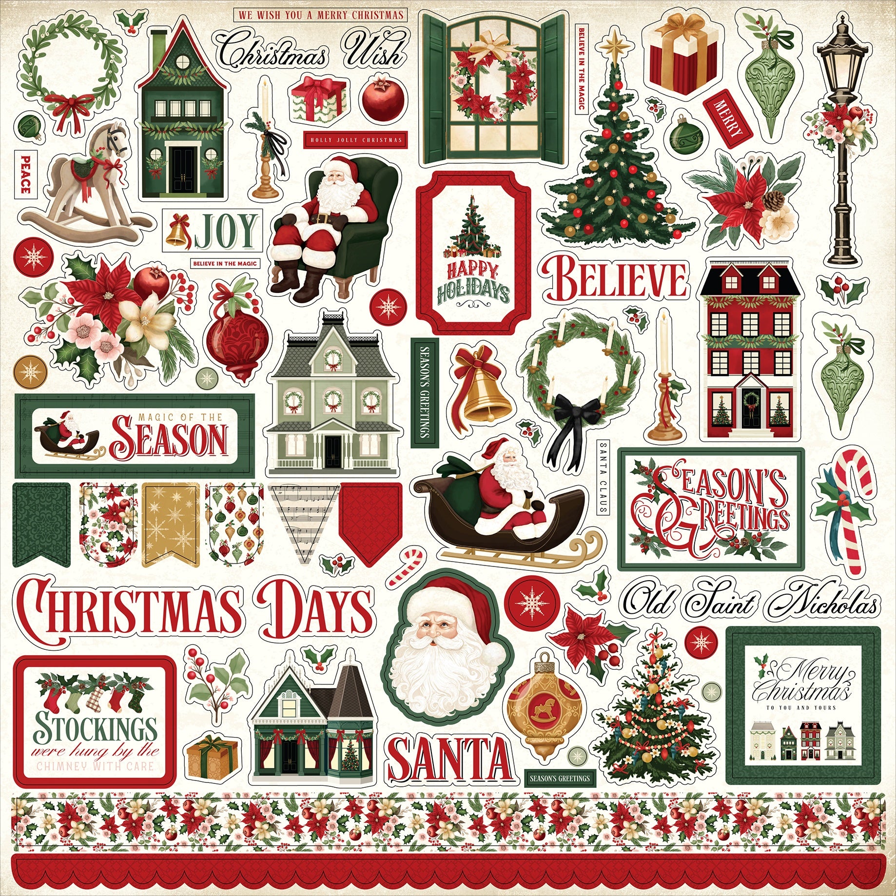 A Vintage Christmas Cardstock Stickers 12"X12"-Elements