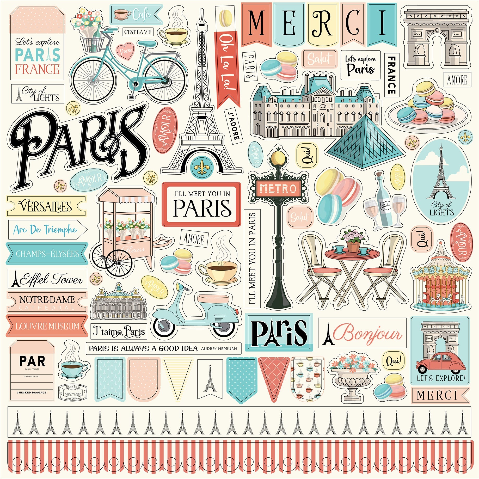 Paris Cardstock Stickers 12"X12"-Elements