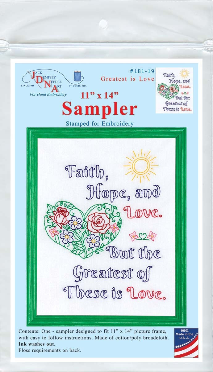 Jack Dempsey Stamped White Sampler 11"X14"-The Greatest Is Love