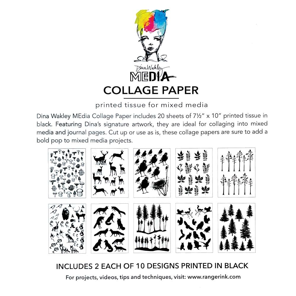 Dina Wakley MEdia Collage Tissue Paper 7.5"X10" 20/PKg-The Forest